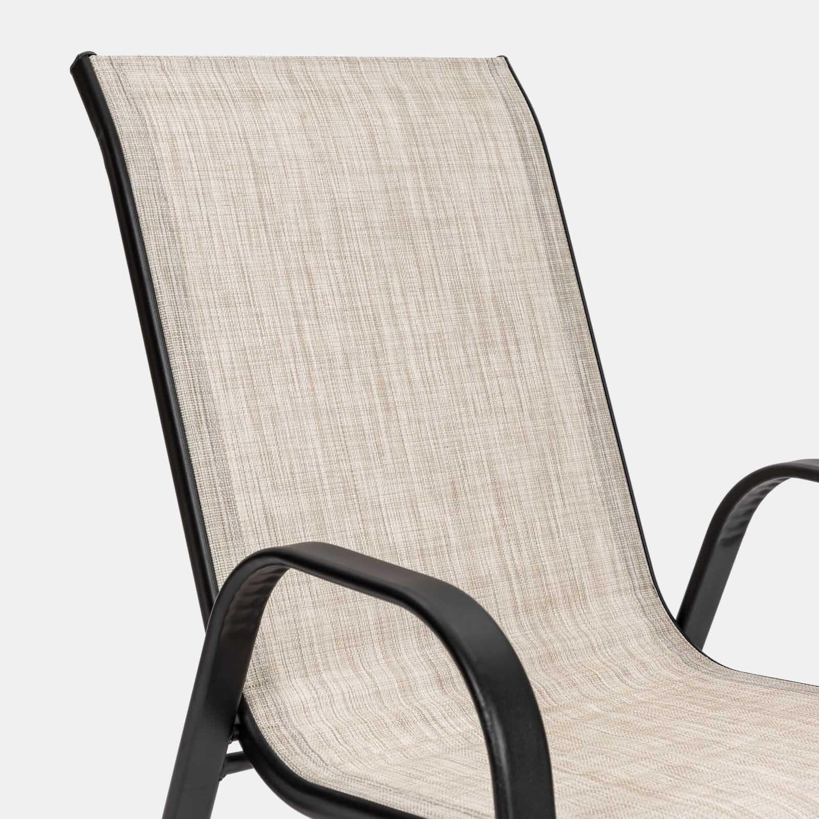 Sedia con braccioli impilabile in acciaio nero e textilene beige - Ninfa