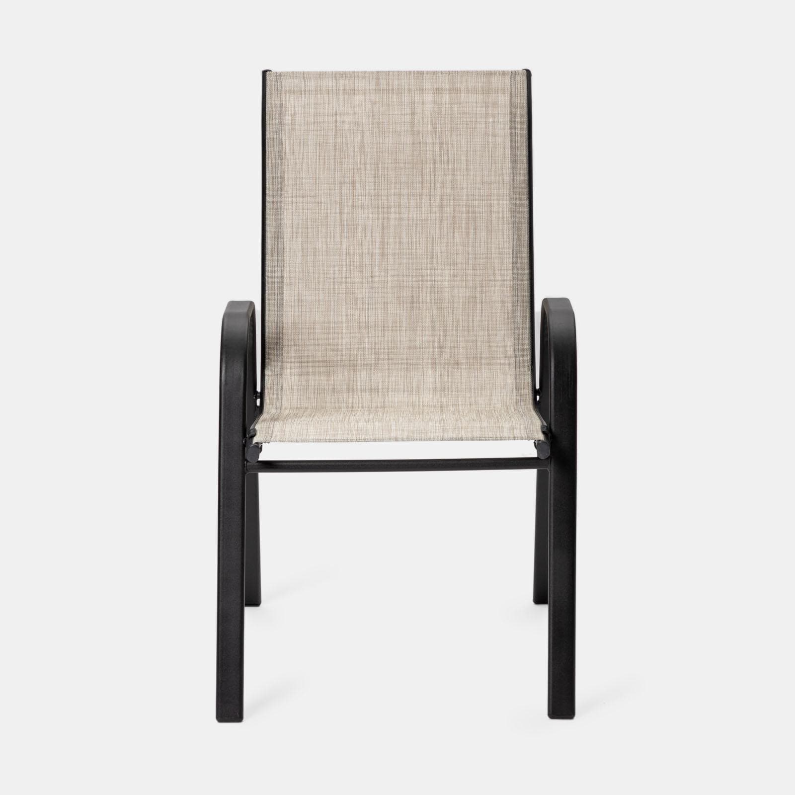 Sedia con braccioli impilabile in acciaio nero e textilene beige - Ninfa