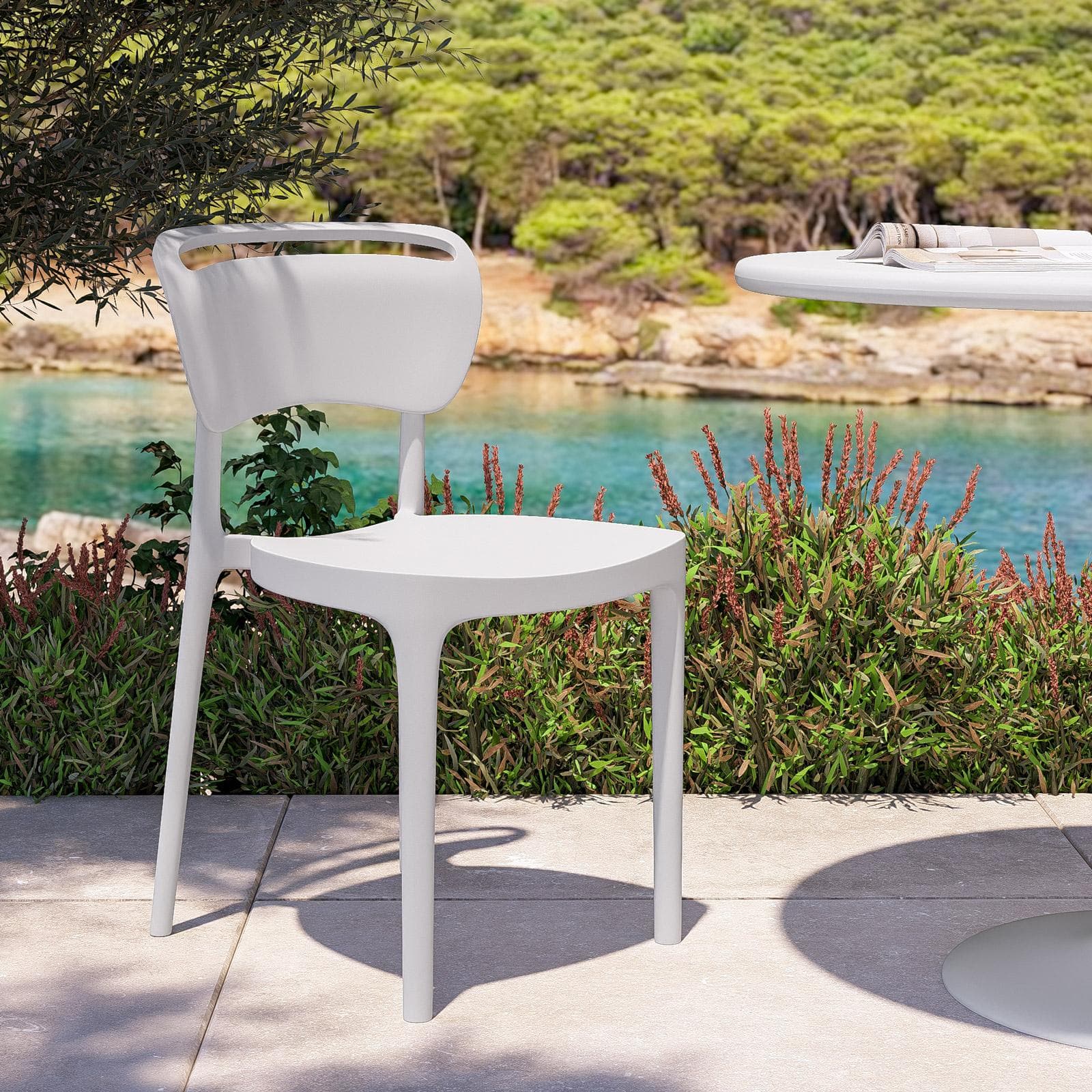 Sedia da giardino impilabile in polipropilene bianco - Clyde