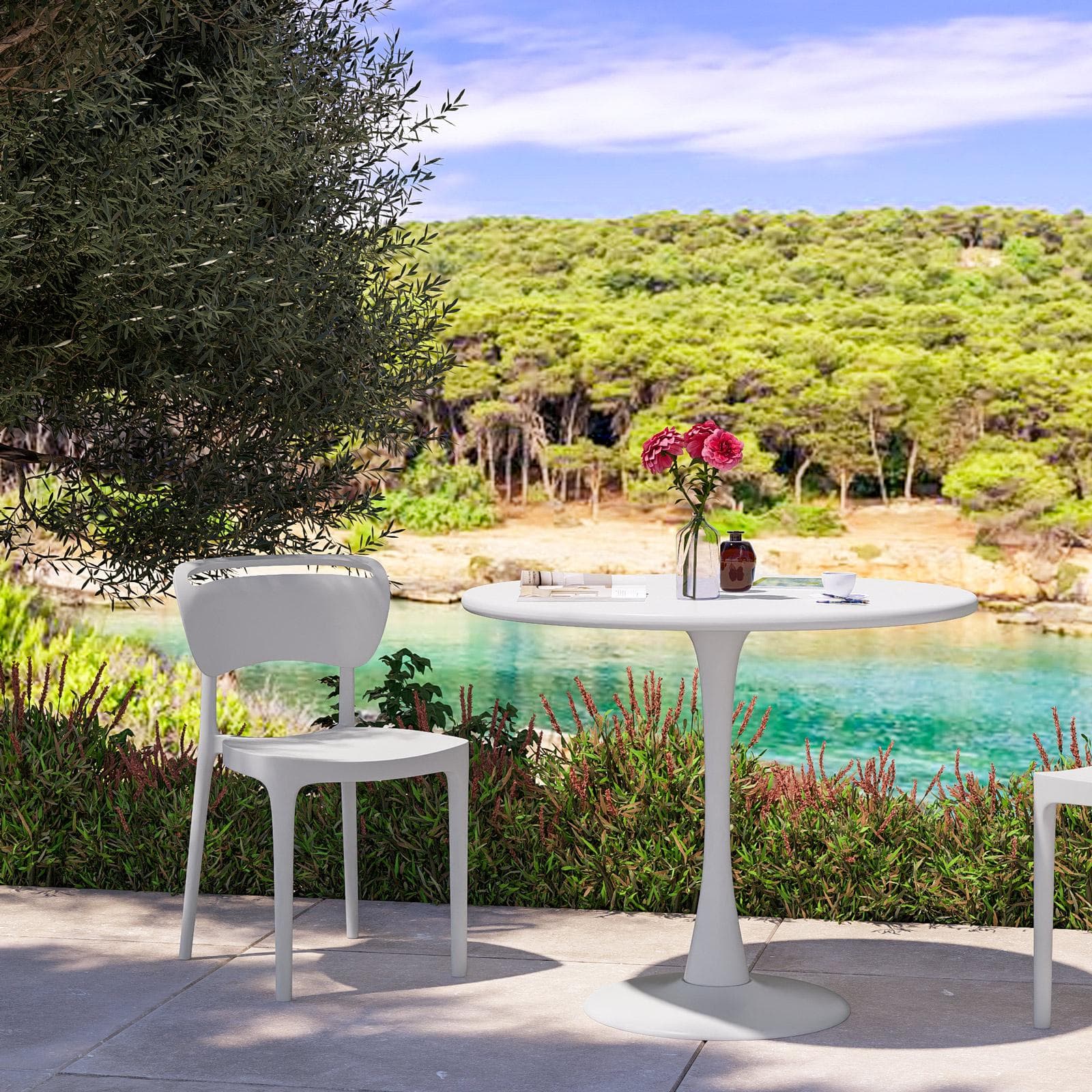 Sedia da giardino impilabile in polipropilene bianco - Clyde