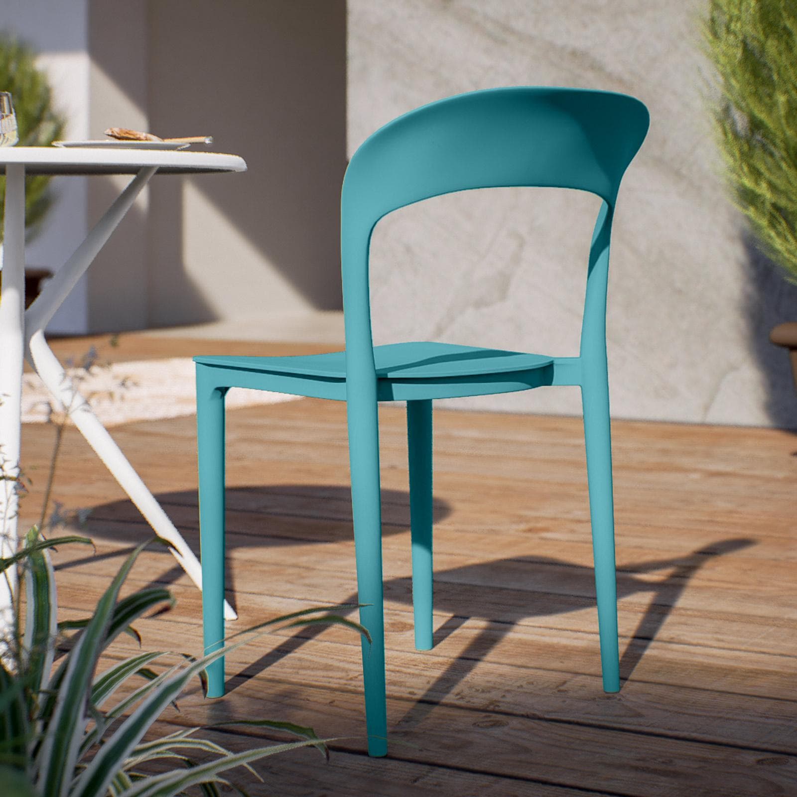 Sedia da giardino impilabile in polipropilene blu maldive - Valda