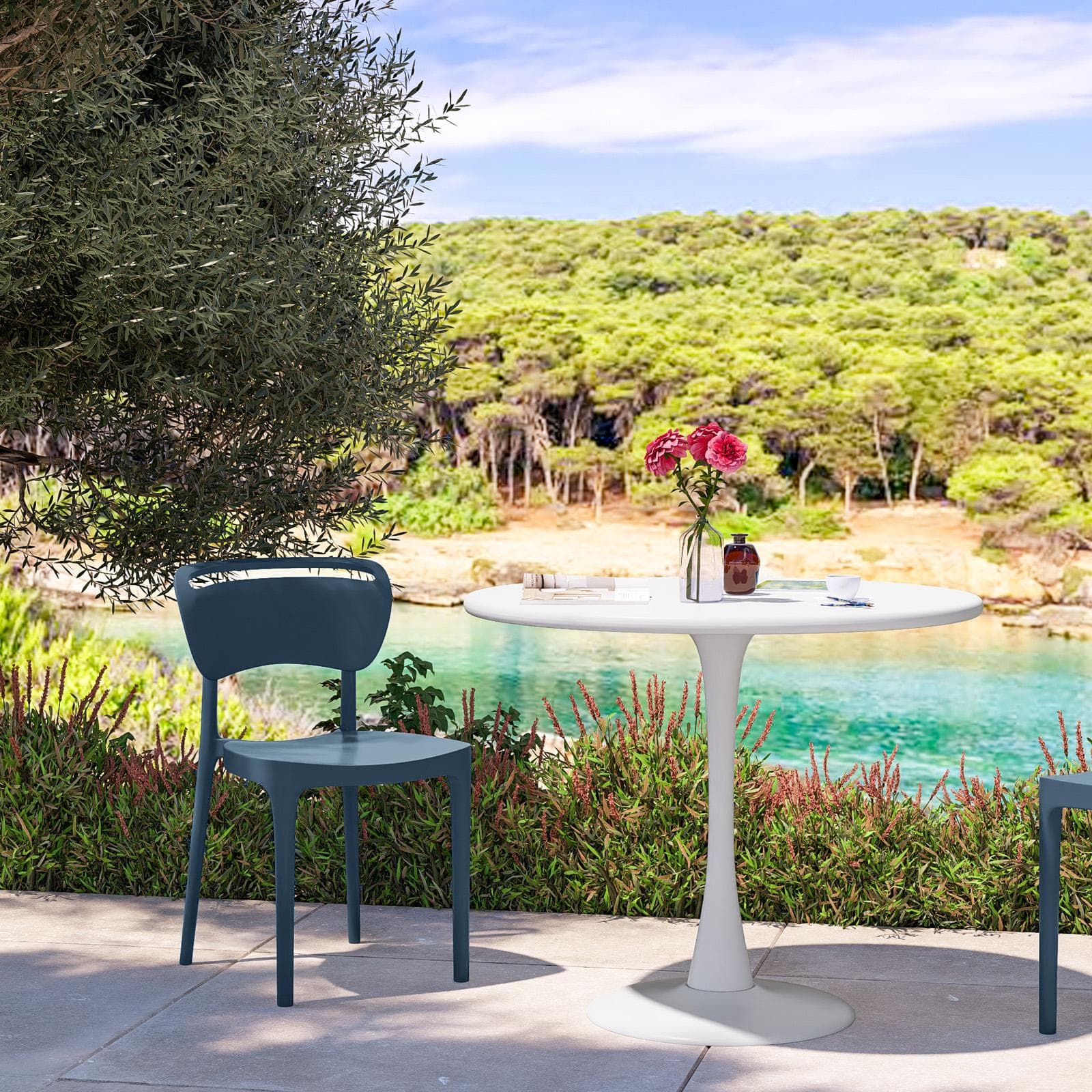 Sedia da giardino impilabile in polipropilene blu oceano - Clyde