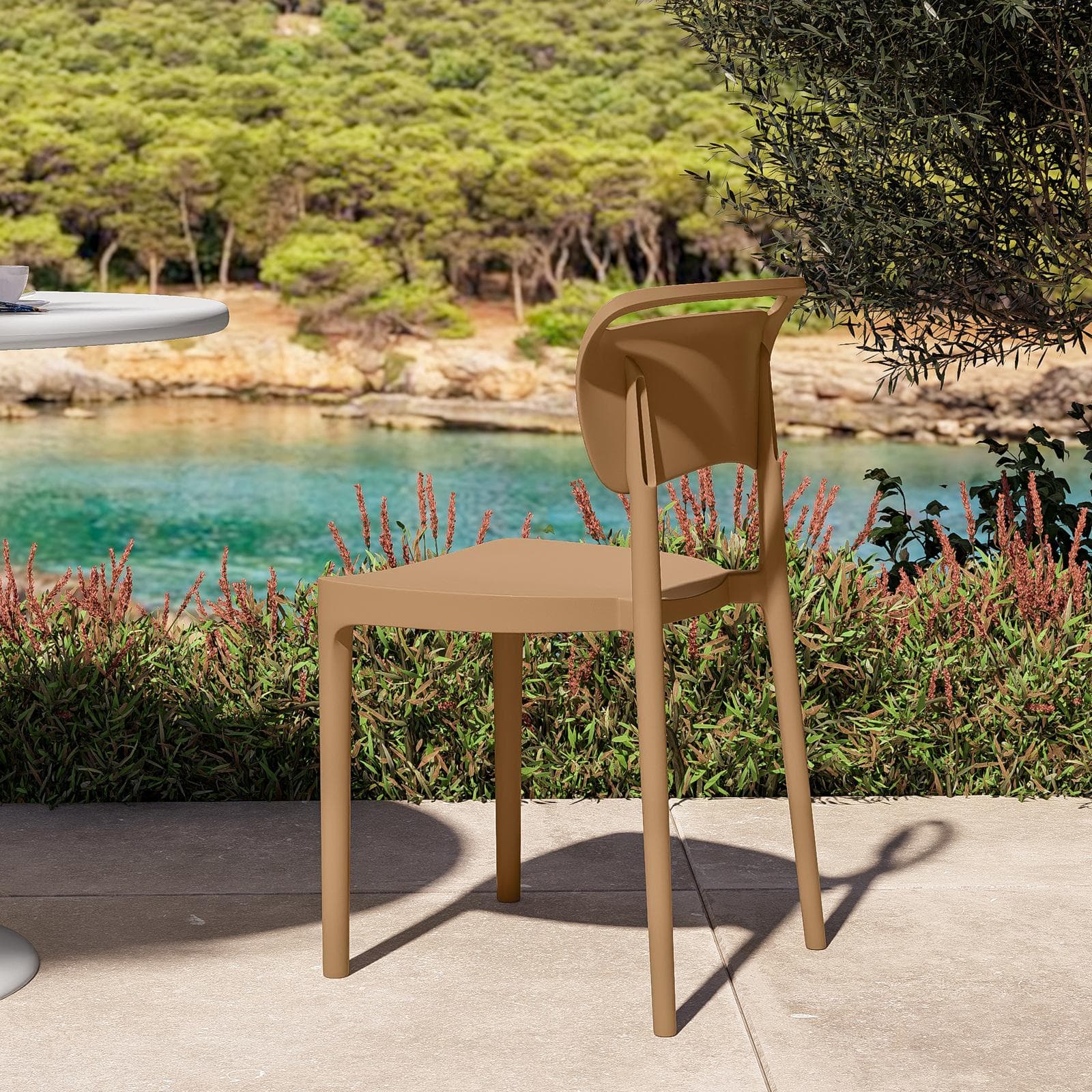 Sedia da giardino impilabile in polipropilene cappuccino - Clyde