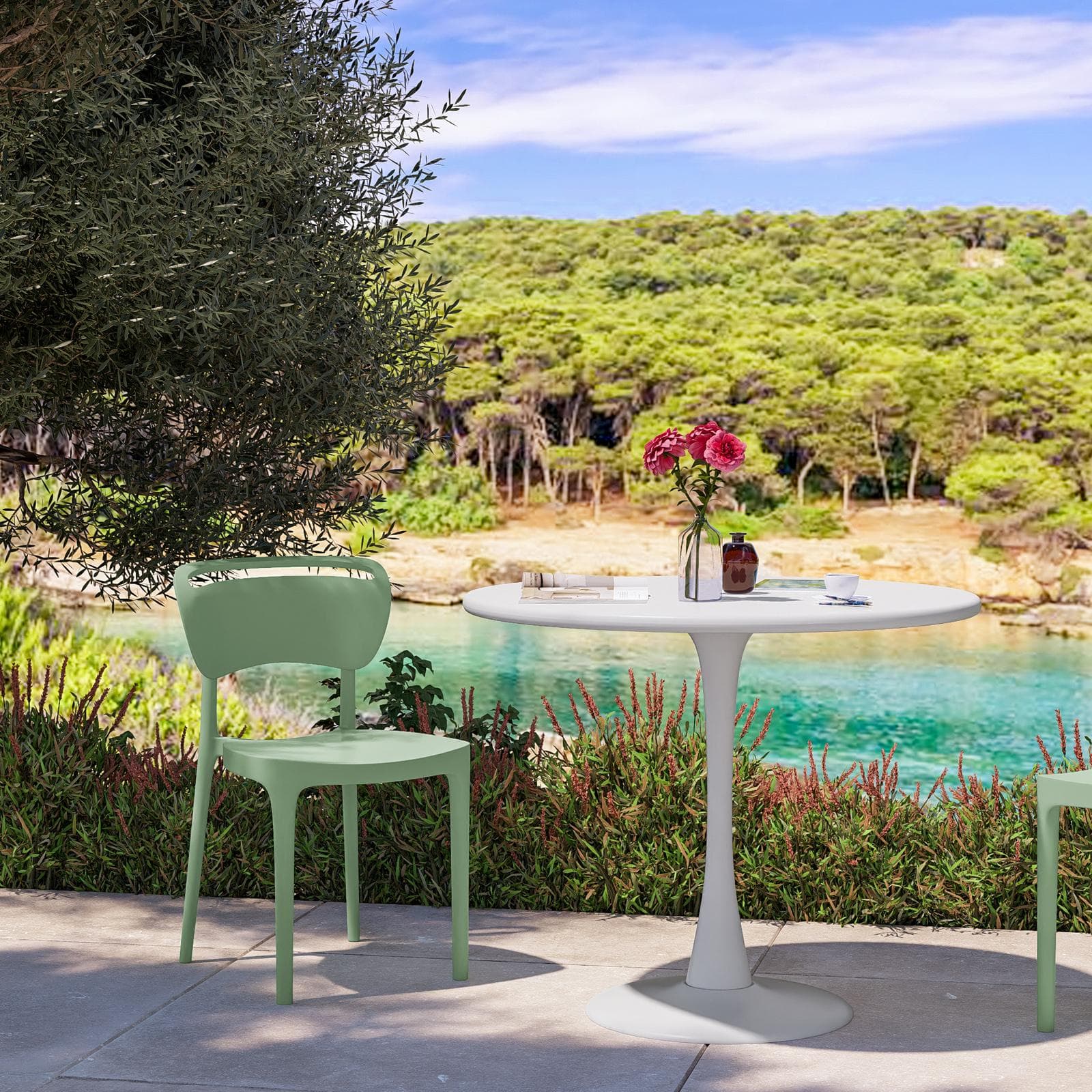 Sedia da giardino impilabile in polipropilene verde giada - Clyde