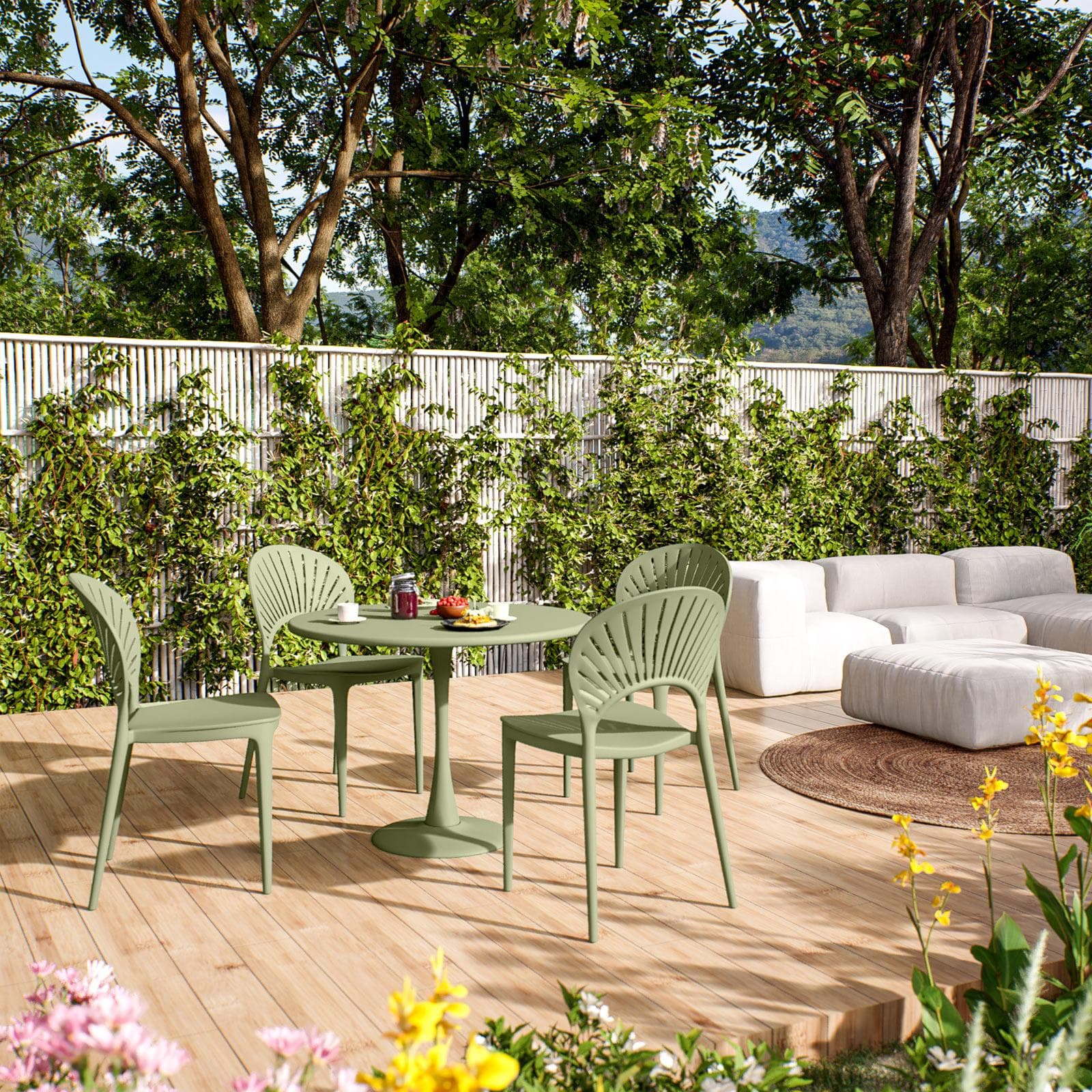 Sedia da giardino con schienale a raggi in polipropilene verde salvia - Amaty