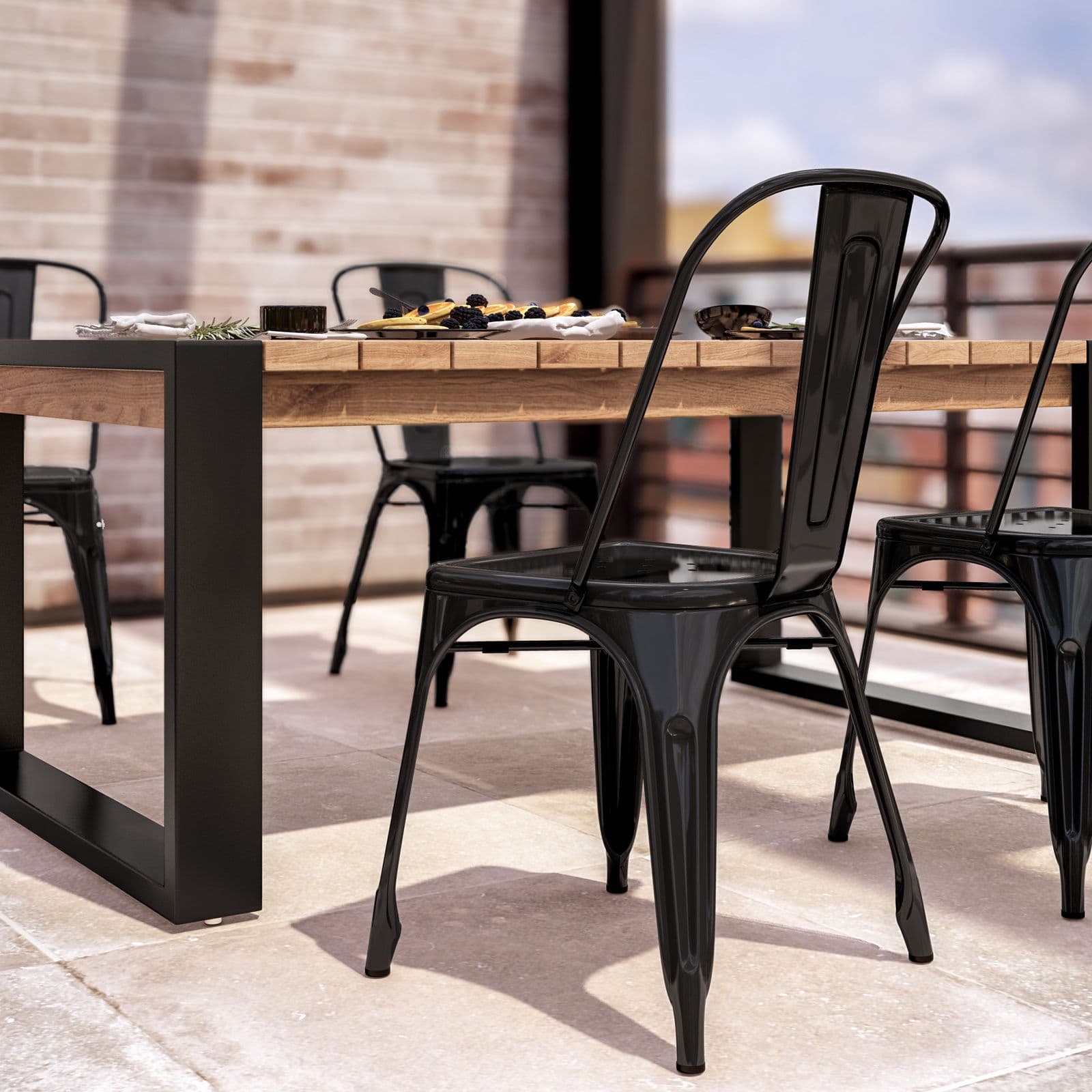 Sedia da giardino impilabile stile industrial in metallo nero - Farley