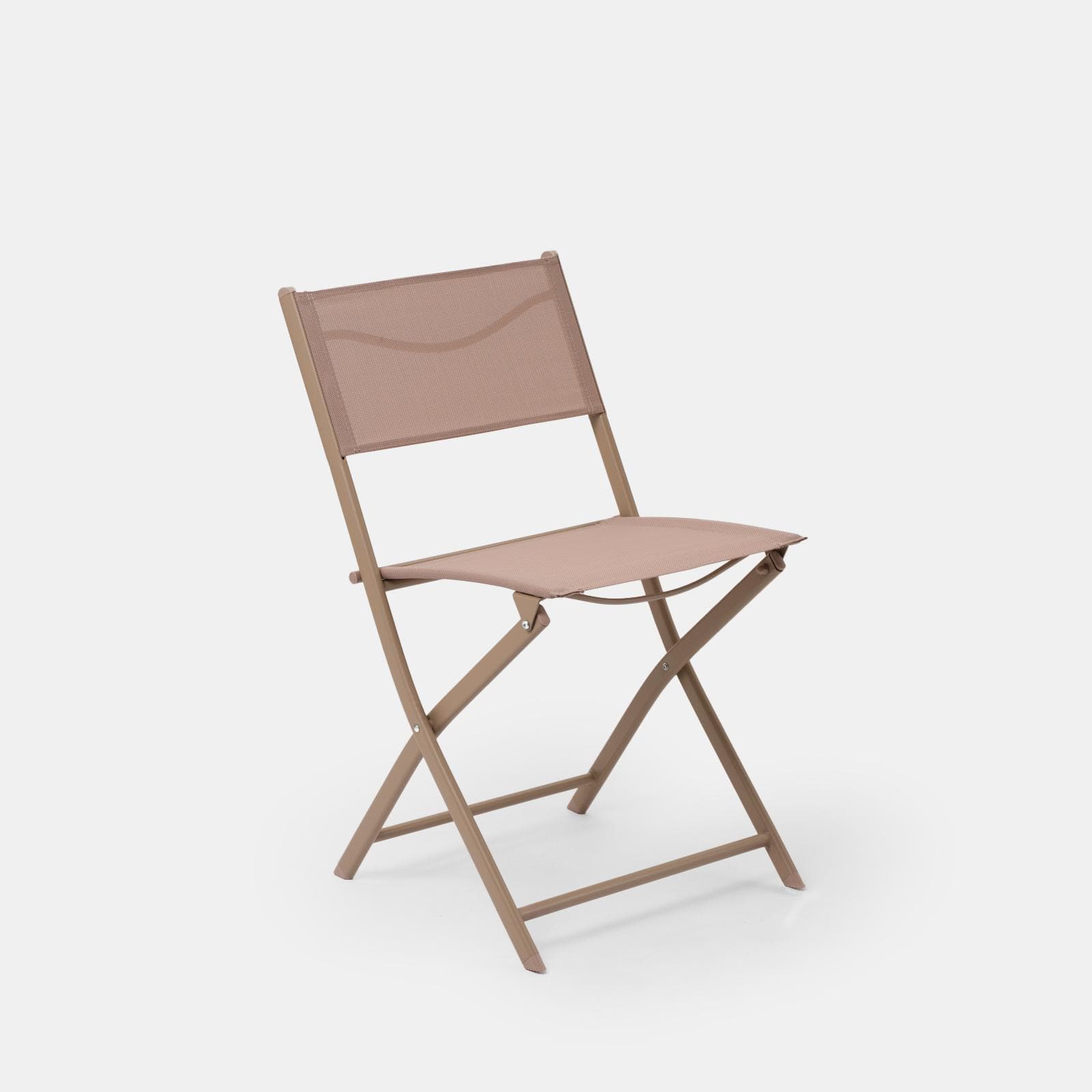 Sedia da giardino pieghevole in acciaio beige e textilene tortora - Iuba