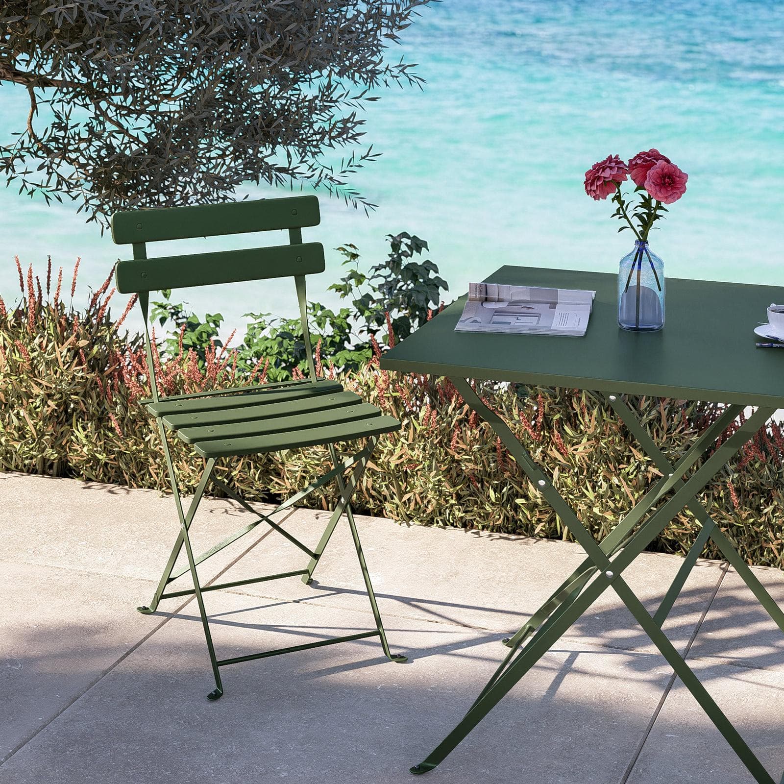 Sedia da giardino pieghevole in metallo verde salvia - Atelier