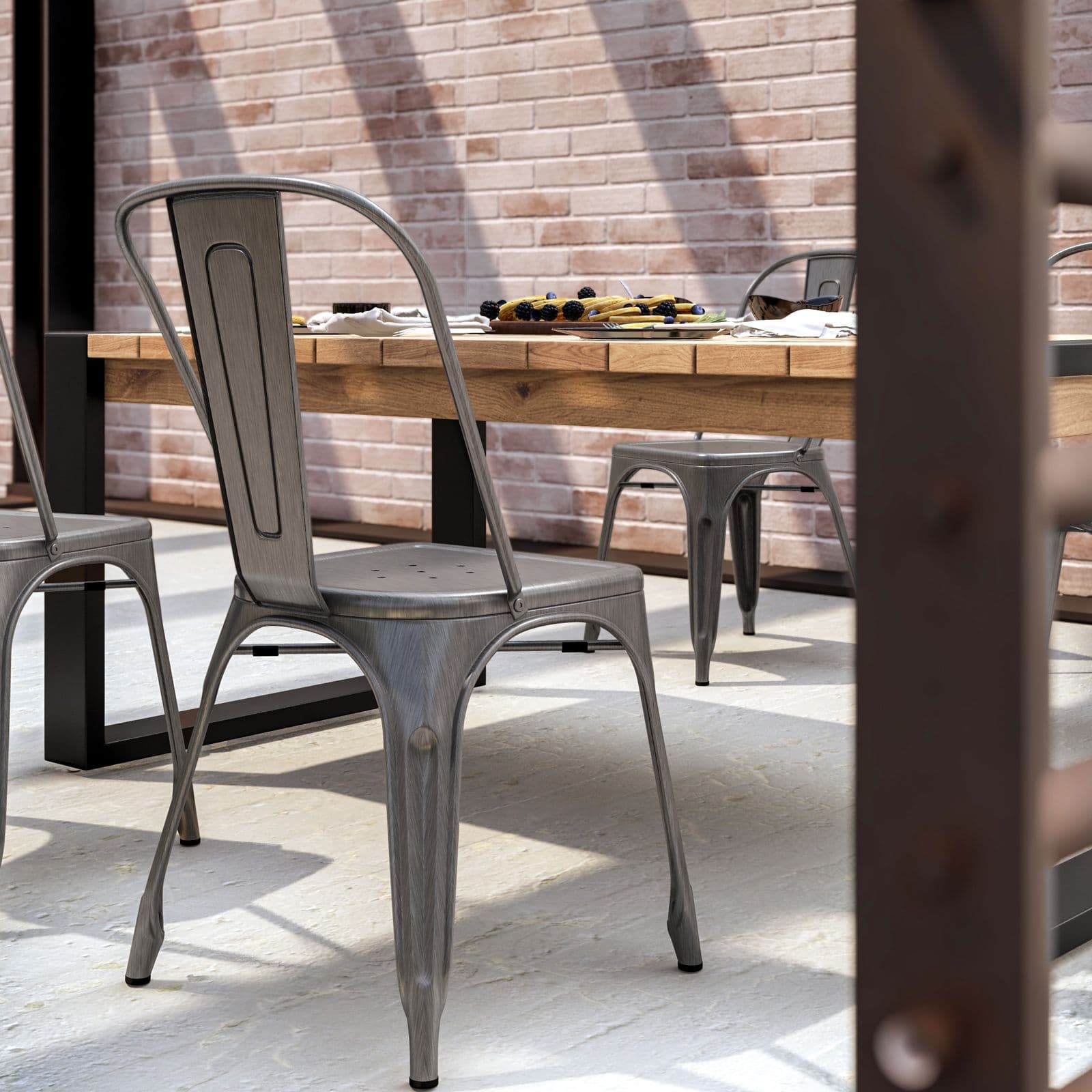 Sedia da giardino stile industrial in metallo spazzolato - Farley
