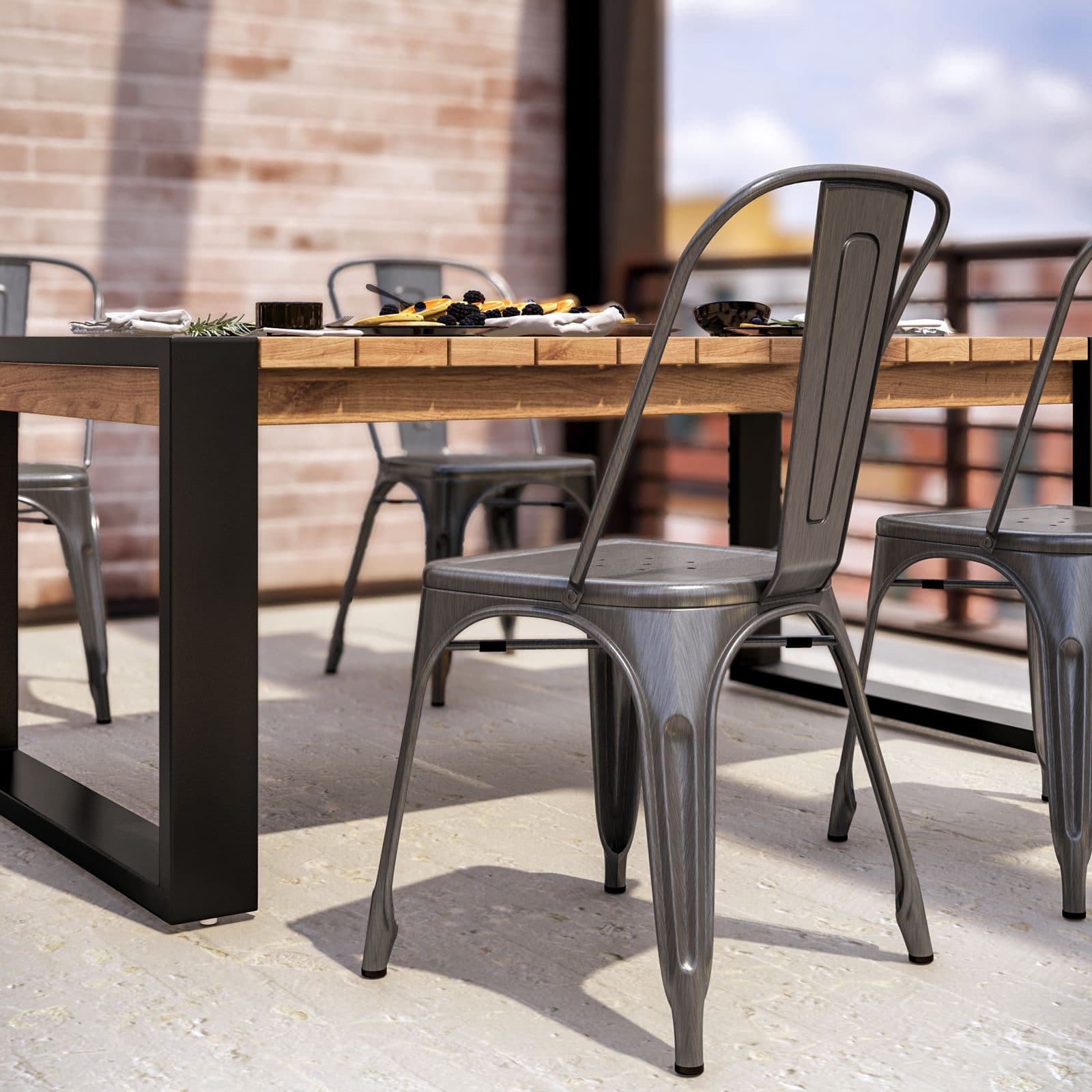 Sedia da giardino stile industrial in metallo spazzolato - Farley