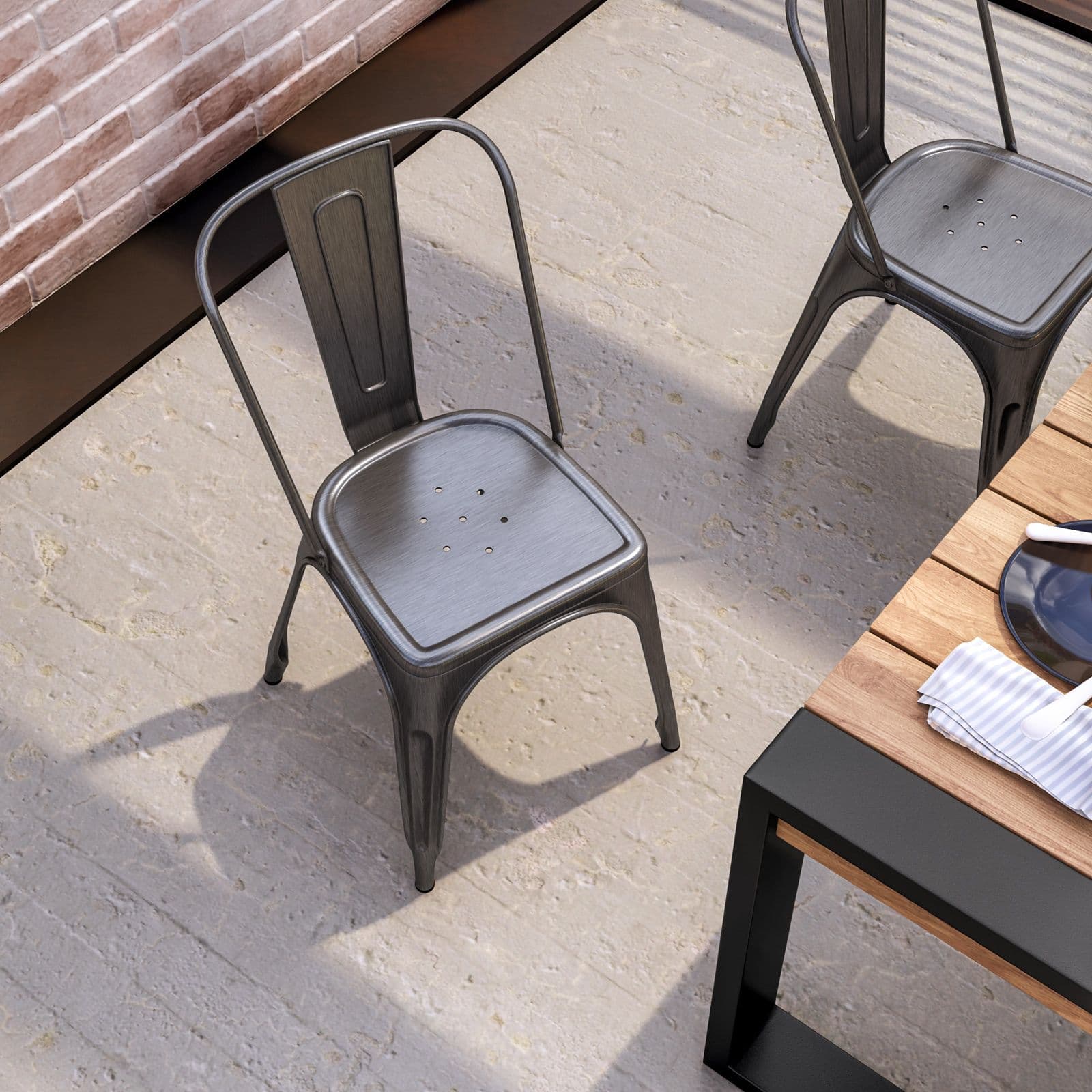 Sedia da giardino stile industrial in metallo spazzolato - Farley
