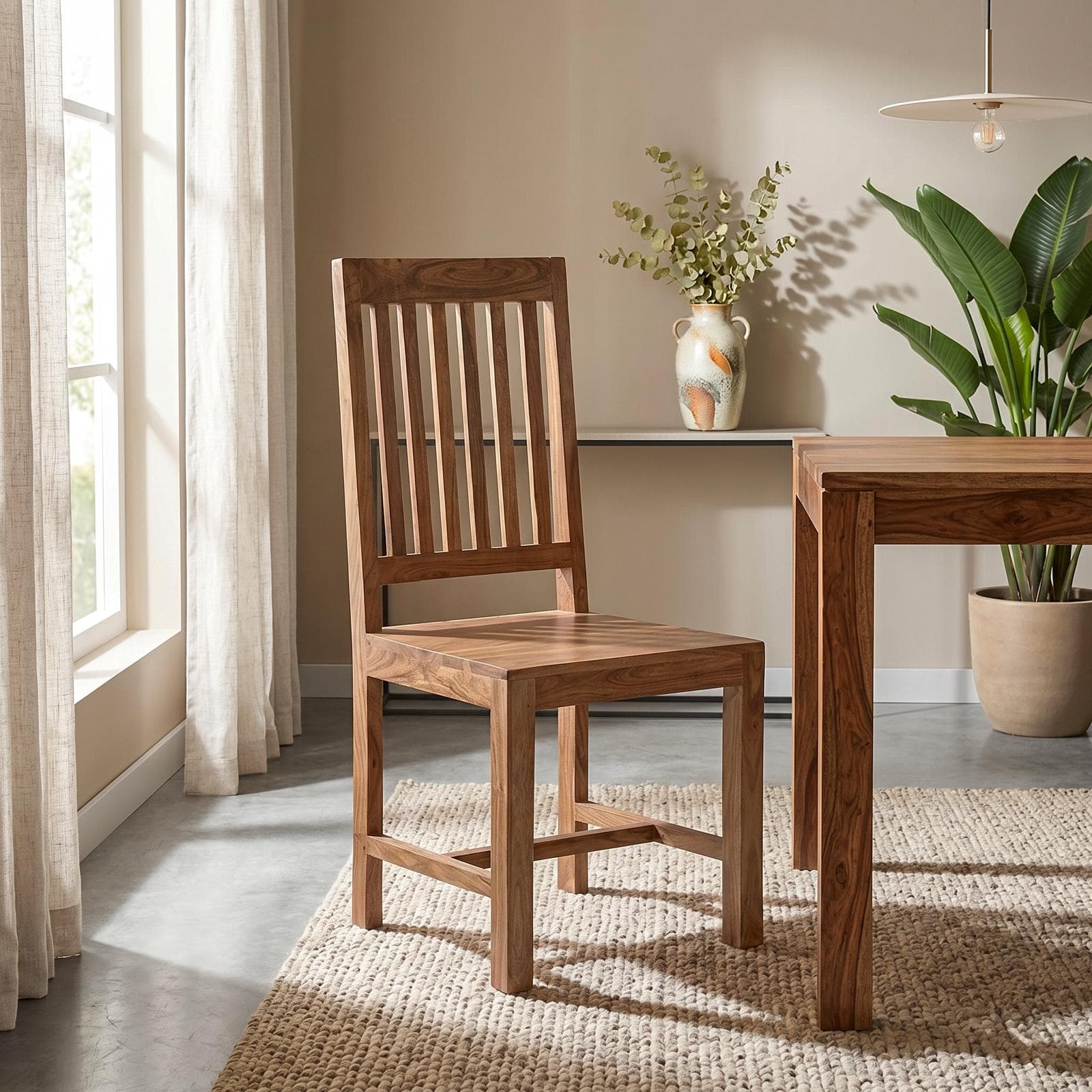Sedia da interno in legno con schienale a doghe - Freia Acacia