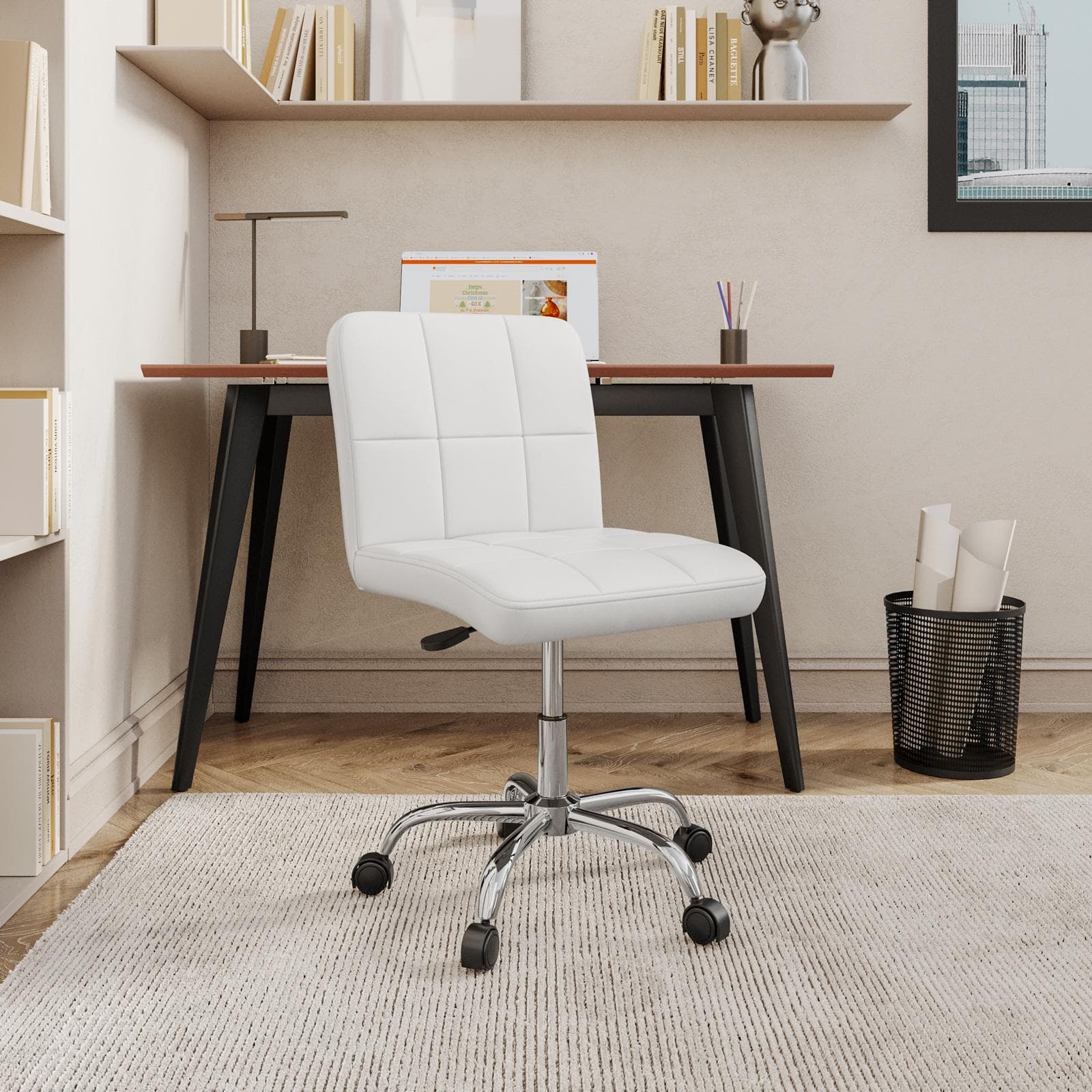 Sedia da ufficio girevole in similpelle bianco con base cromata - Anissa