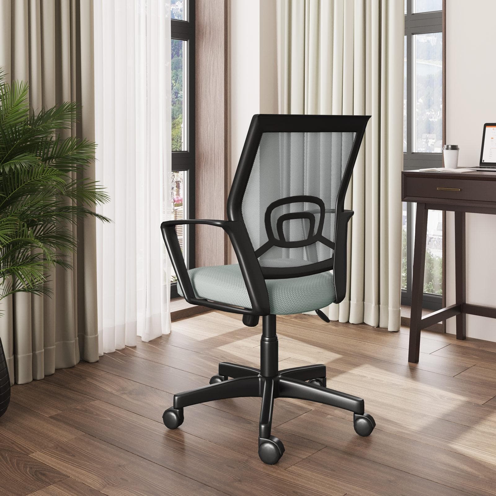 Sedia da ufficio girevole in tessuto mesh grigio chiaro e schienale traspirante con supporto lombare - Wilson