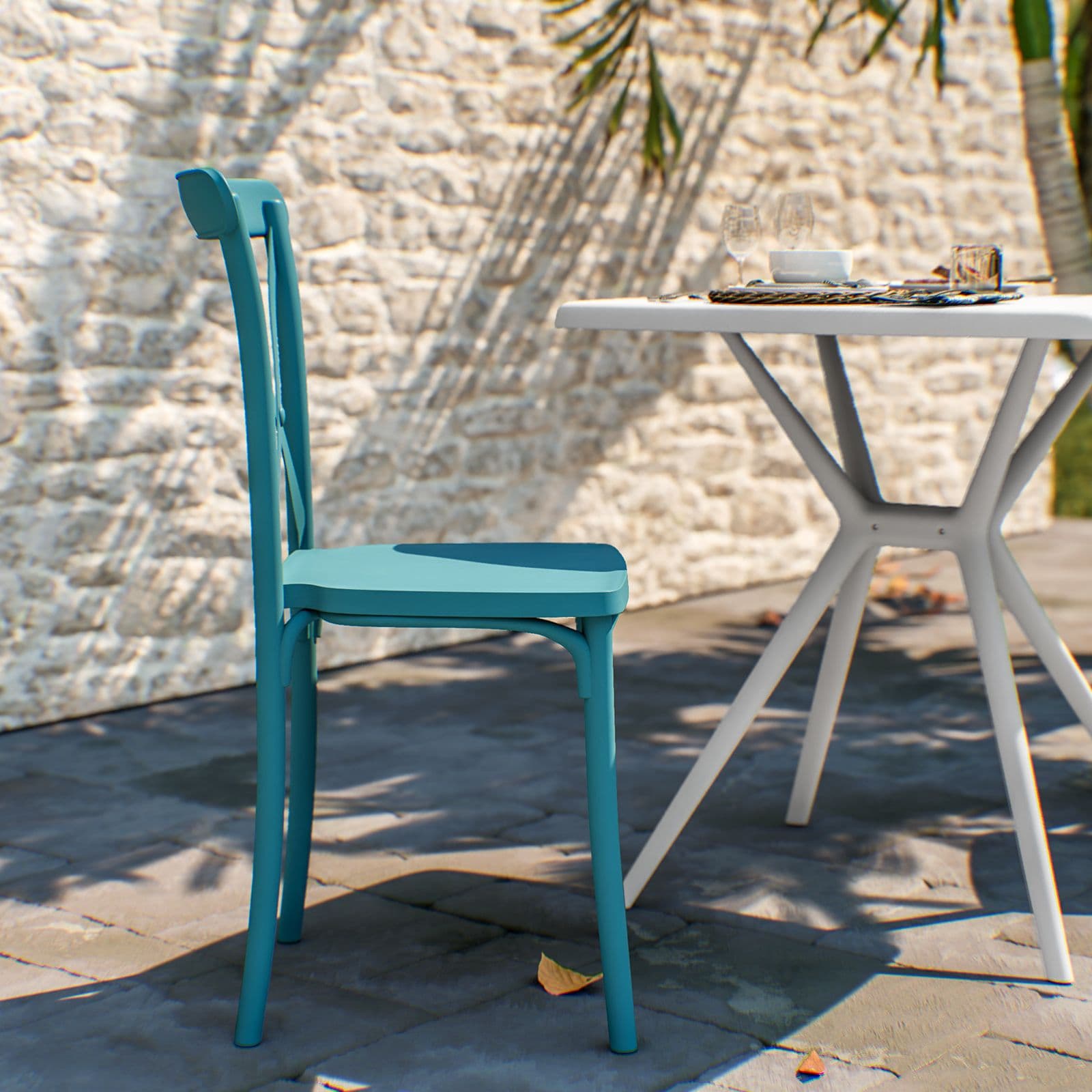 Sedia da giardino con schienale incrociato in polipropilene blu maldive - Demetra