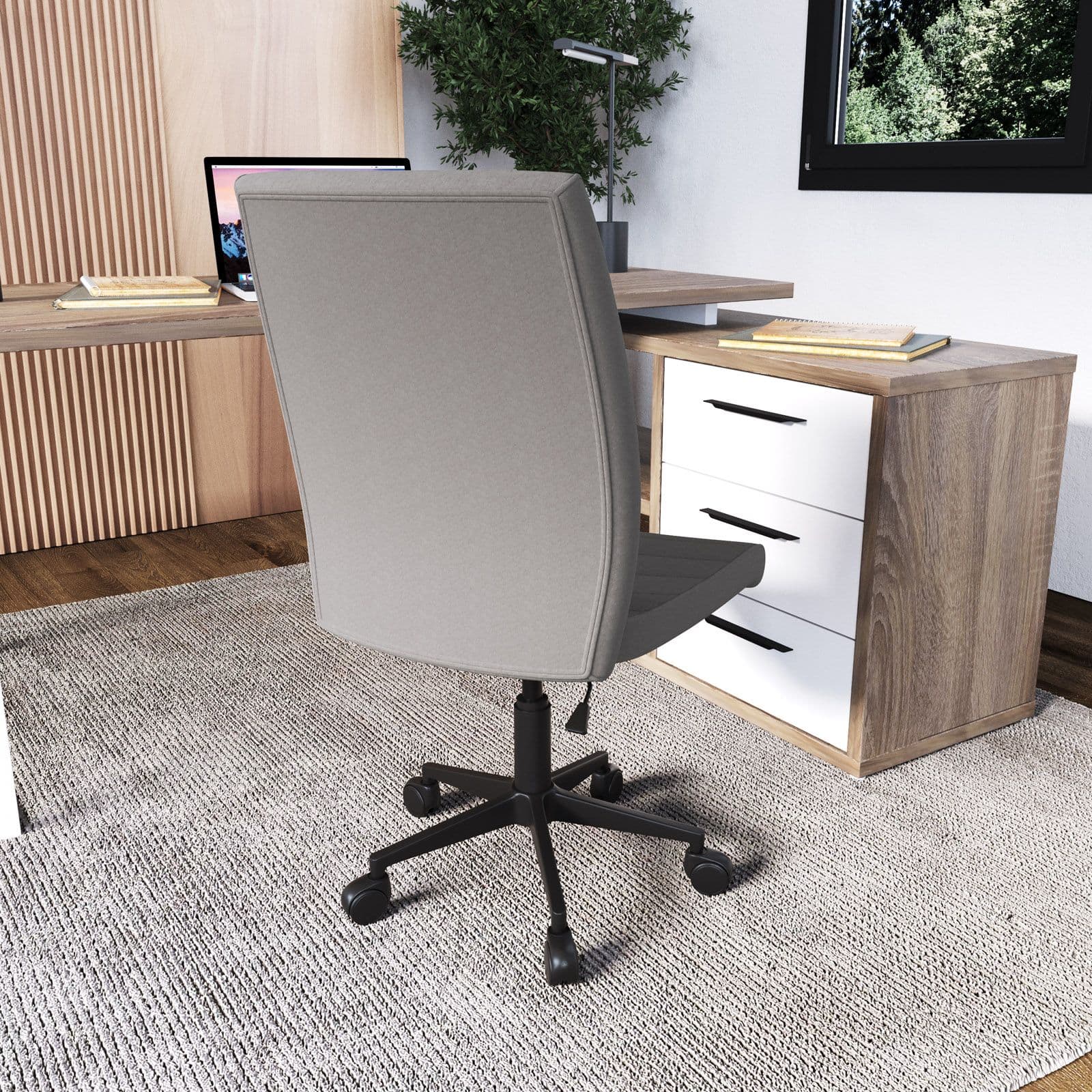 Sedia girevole da ufficio in tessuto grigio chiaro con altezza regolabile e base in nylon - Tamara