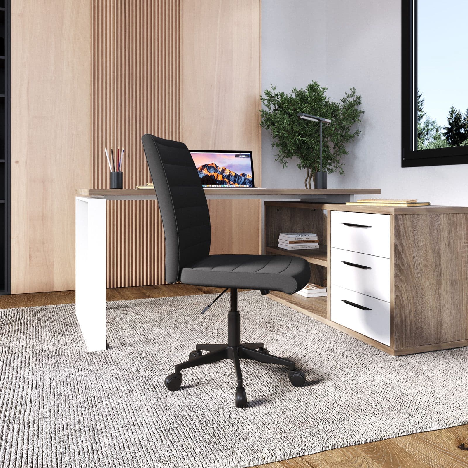 Sedia girevole da ufficio in tessuto grigio con altezza regolabile e base in nylon - Tamara
