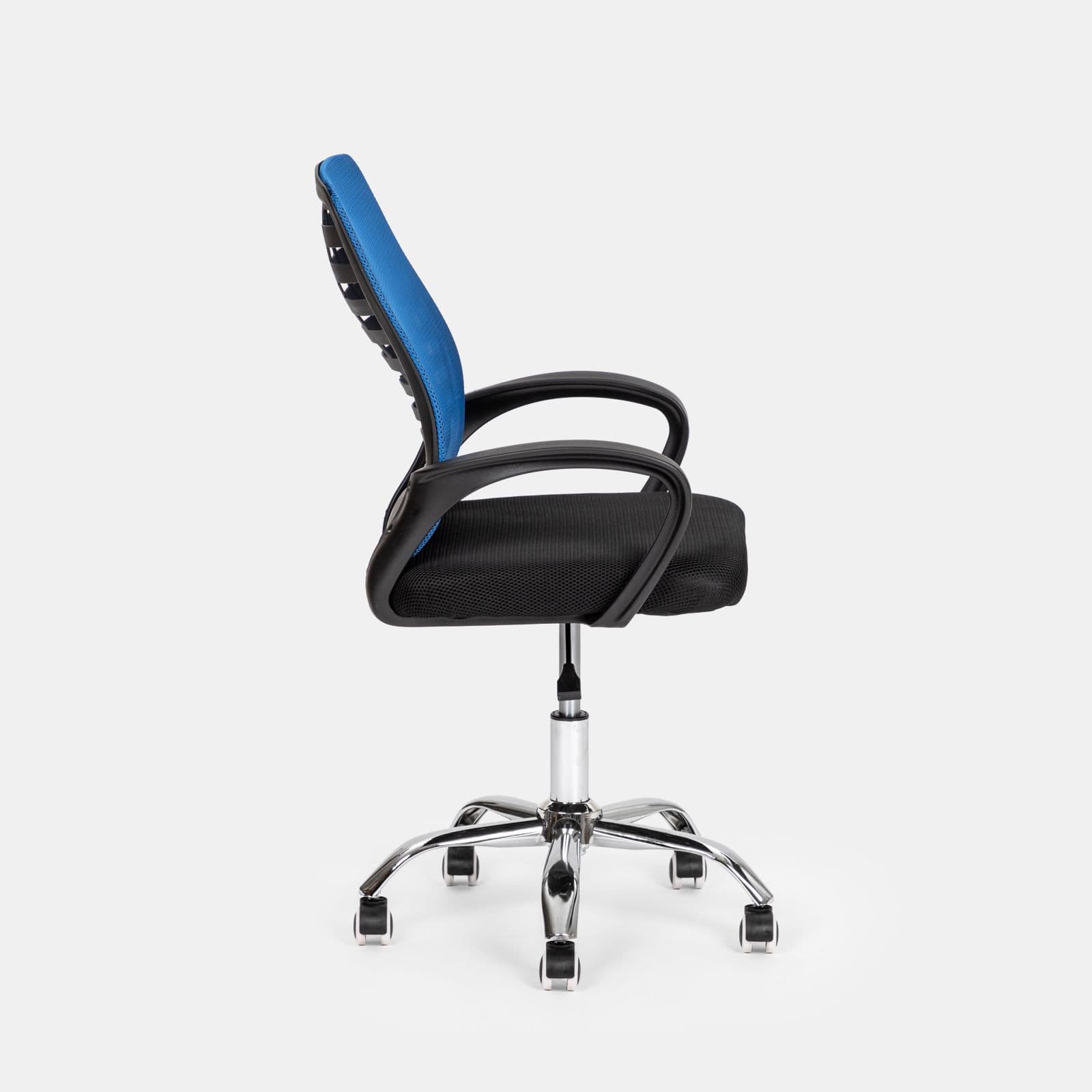 Sedia da ufficio girevole in tessuto mesh nero e schienale traspirante blu - Storex