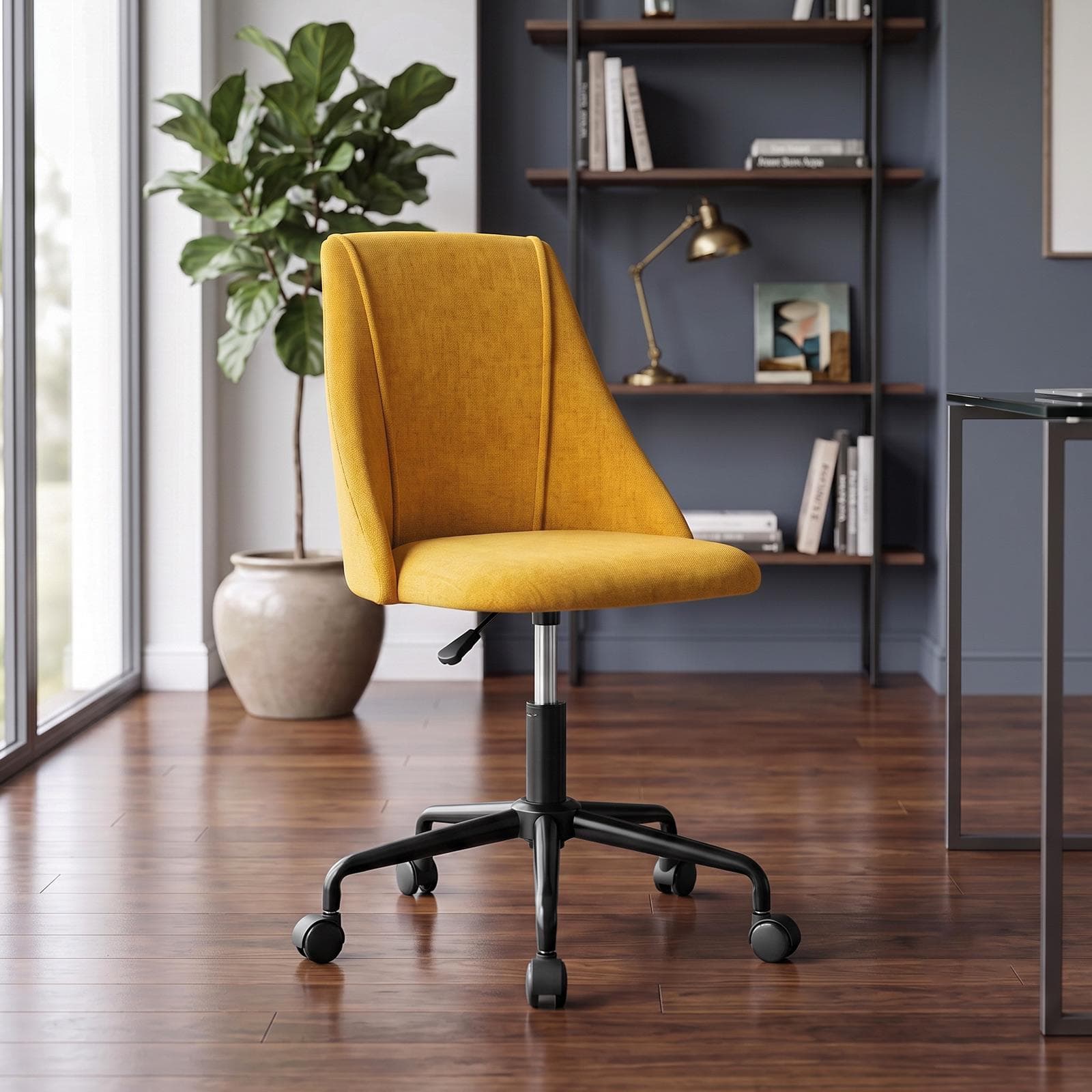 Sedia da ufficio girevole in tessuto giallo con base in metallo nero - Iupak Roller