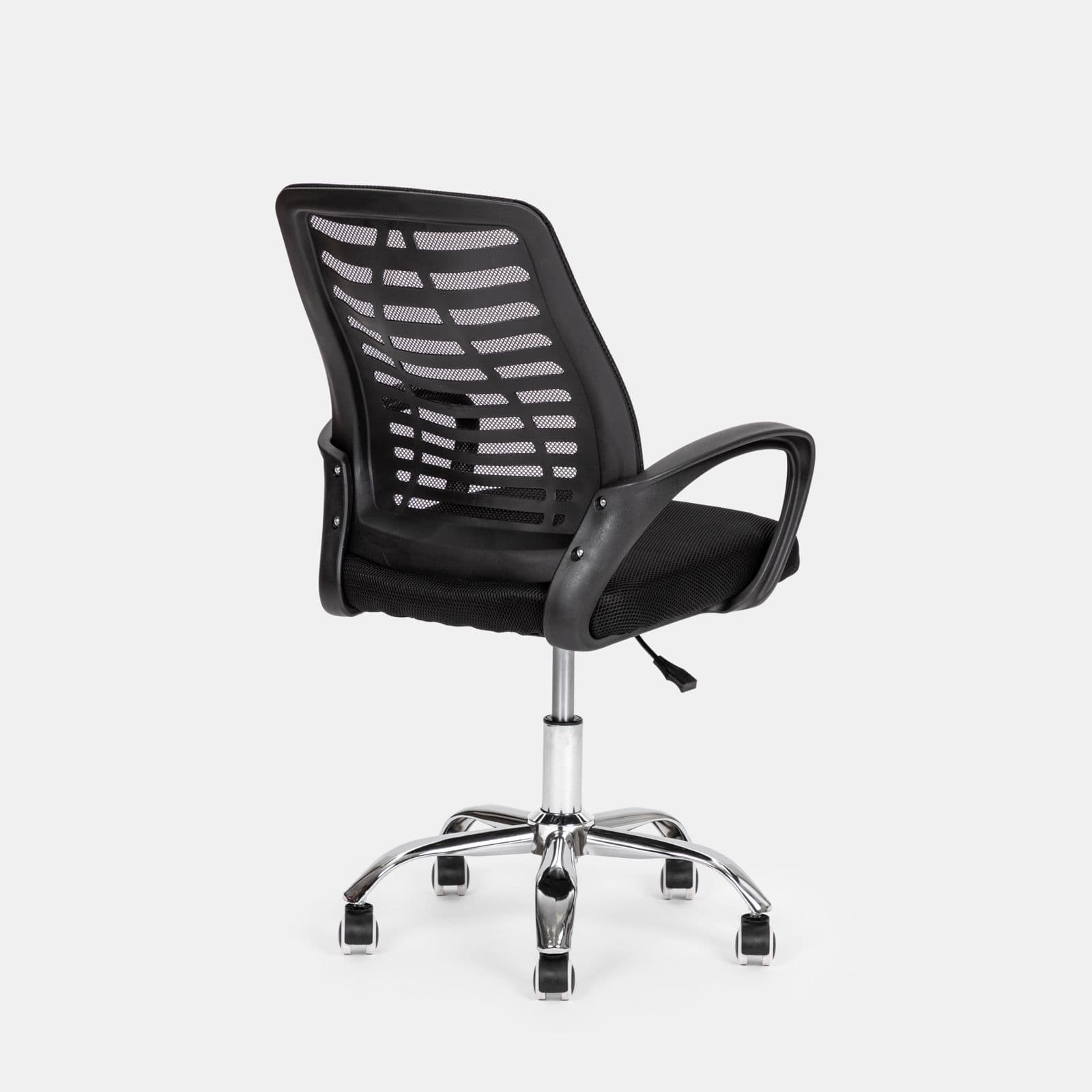Sedia da ufficio girevole in tessuto mesh nero e schienale traspirante con base cromata - Storex