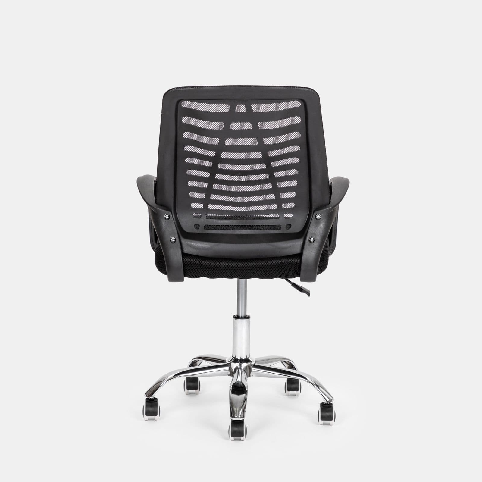 Sedia da ufficio girevole in tessuto mesh nero e schienale traspirante con base cromata - Storex