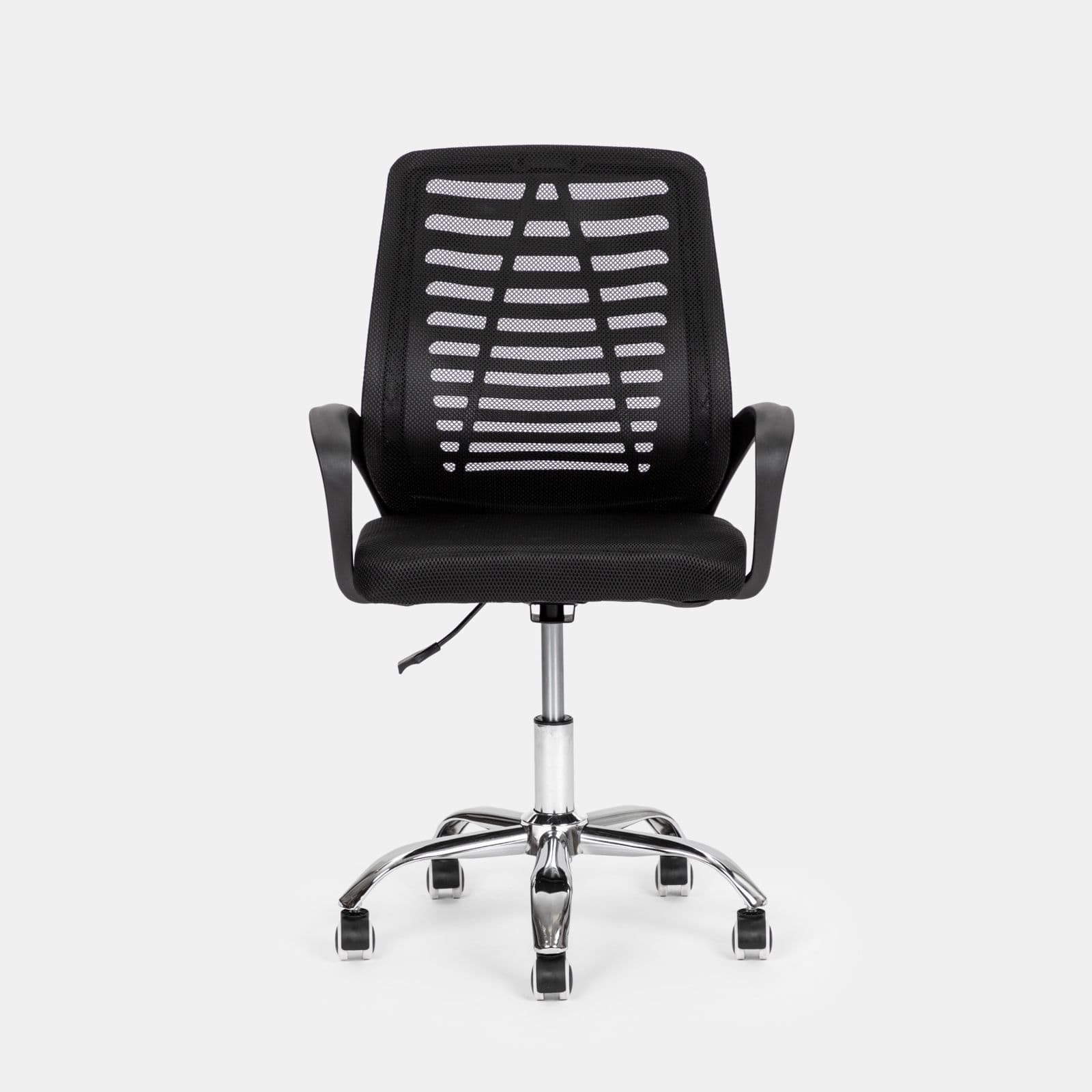 Sedia da ufficio girevole in tessuto mesh nero e schienale traspirante con base cromata - Storex