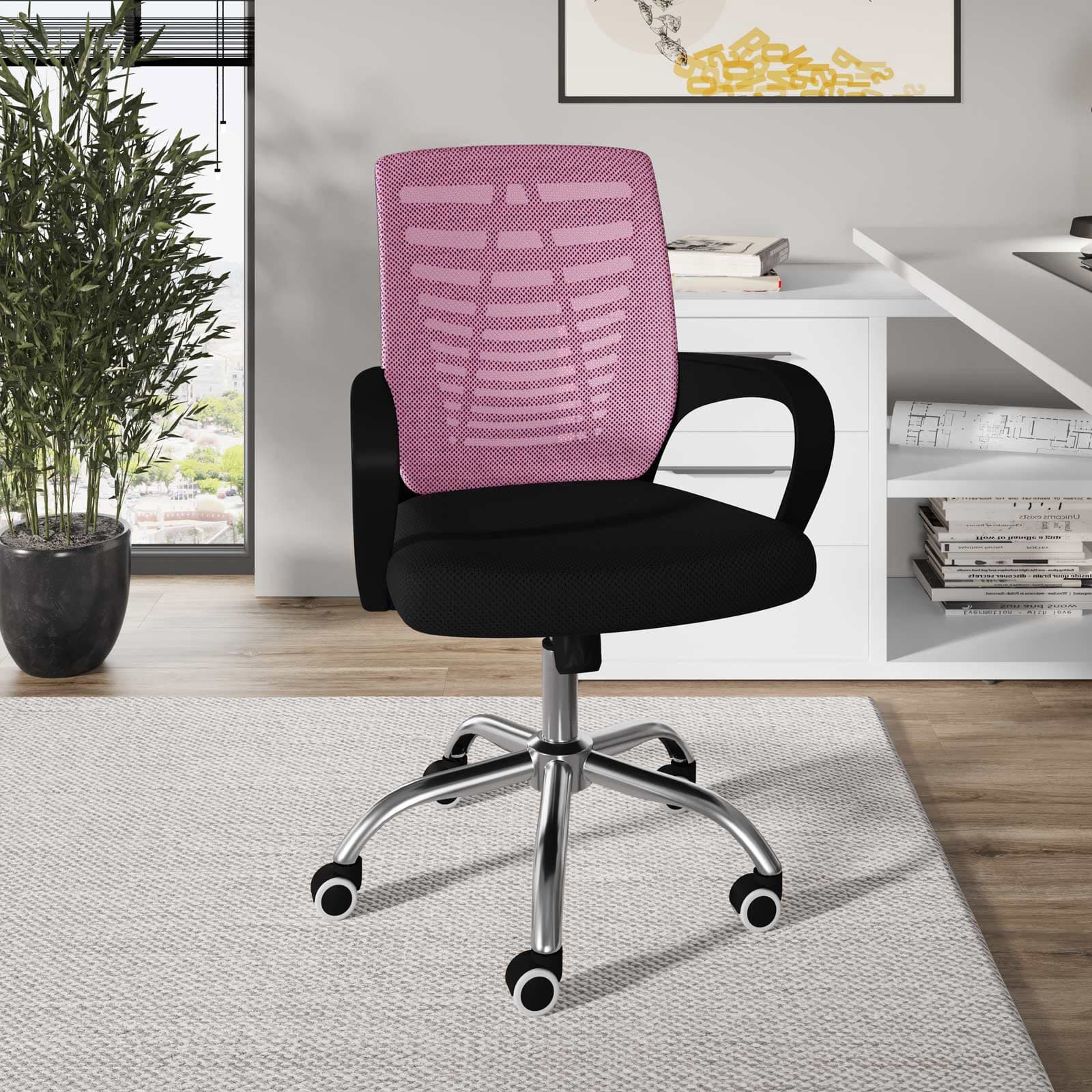 Sedia da ufficio girevole in tessuto mesh nero e schienale traspirante rosa - Storex