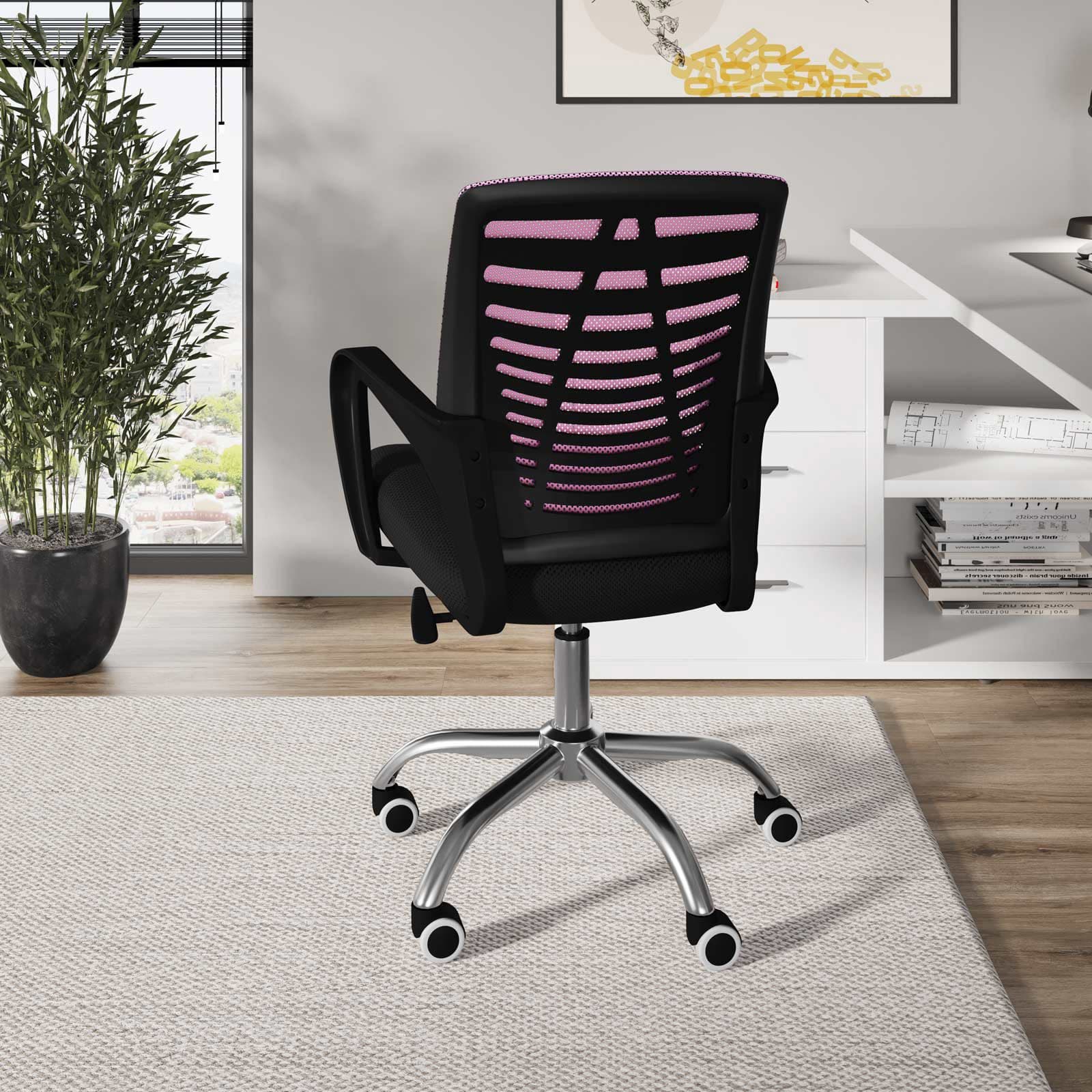 Sedia da ufficio girevole in tessuto mesh nero e schienale traspirante rosa - Storex