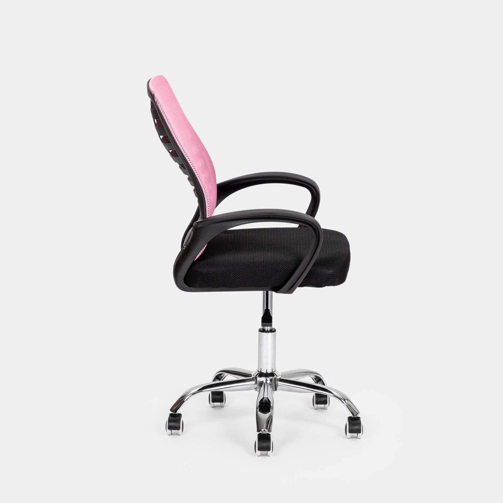 Sedia da ufficio girevole in tessuto mesh nero e schienale traspirante rosa - Storex