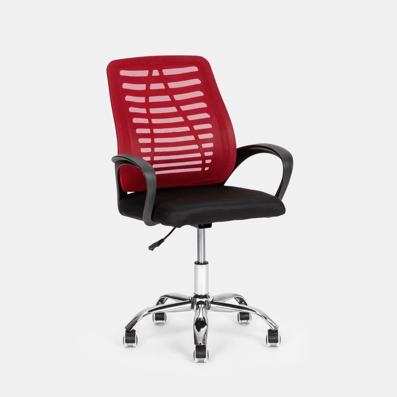 Sedia da ufficio girevole in tessuto mesh nero e schienale traspirante rosso - Storex
