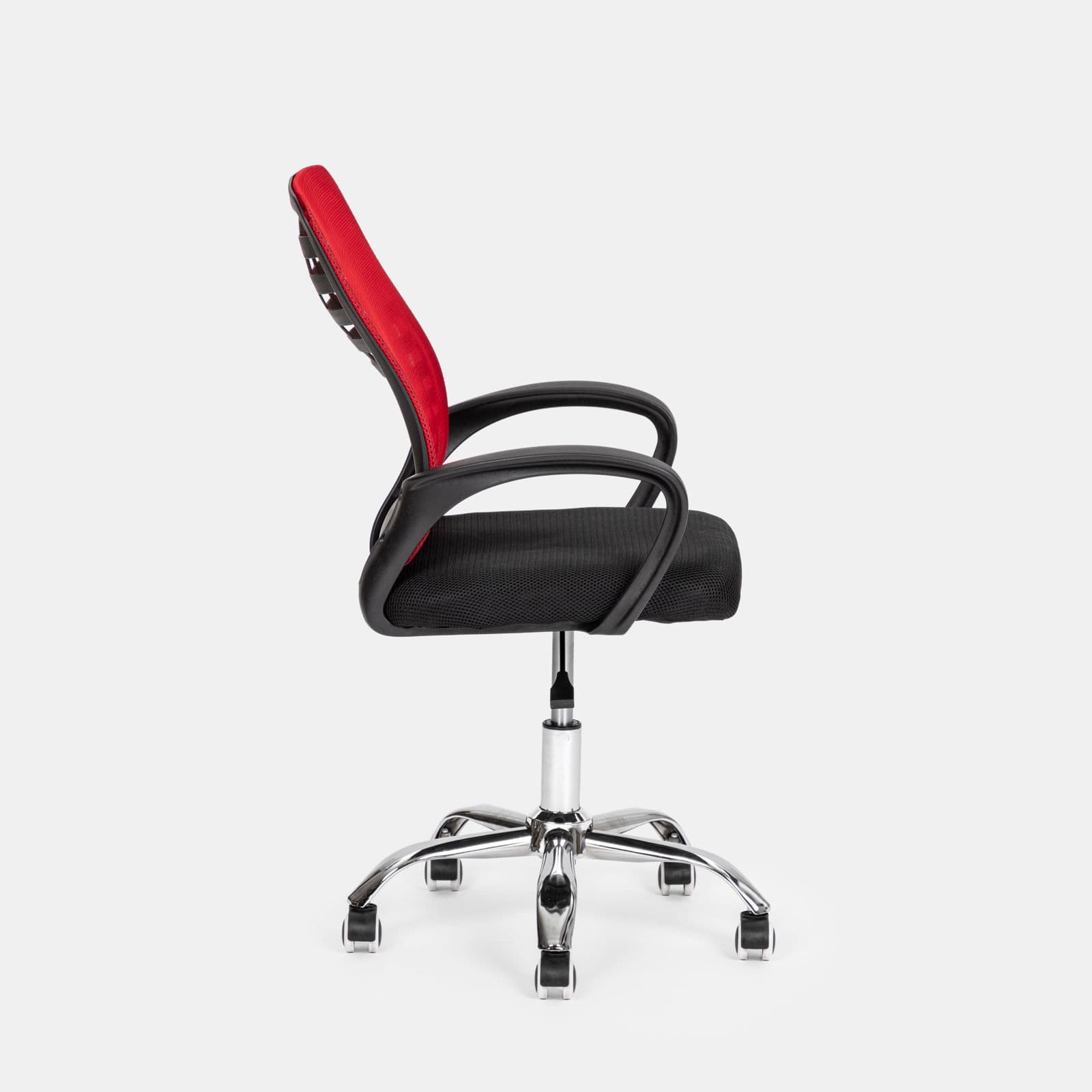 Sedia da ufficio girevole in tessuto mesh nero e schienale traspirante rosso - Storex