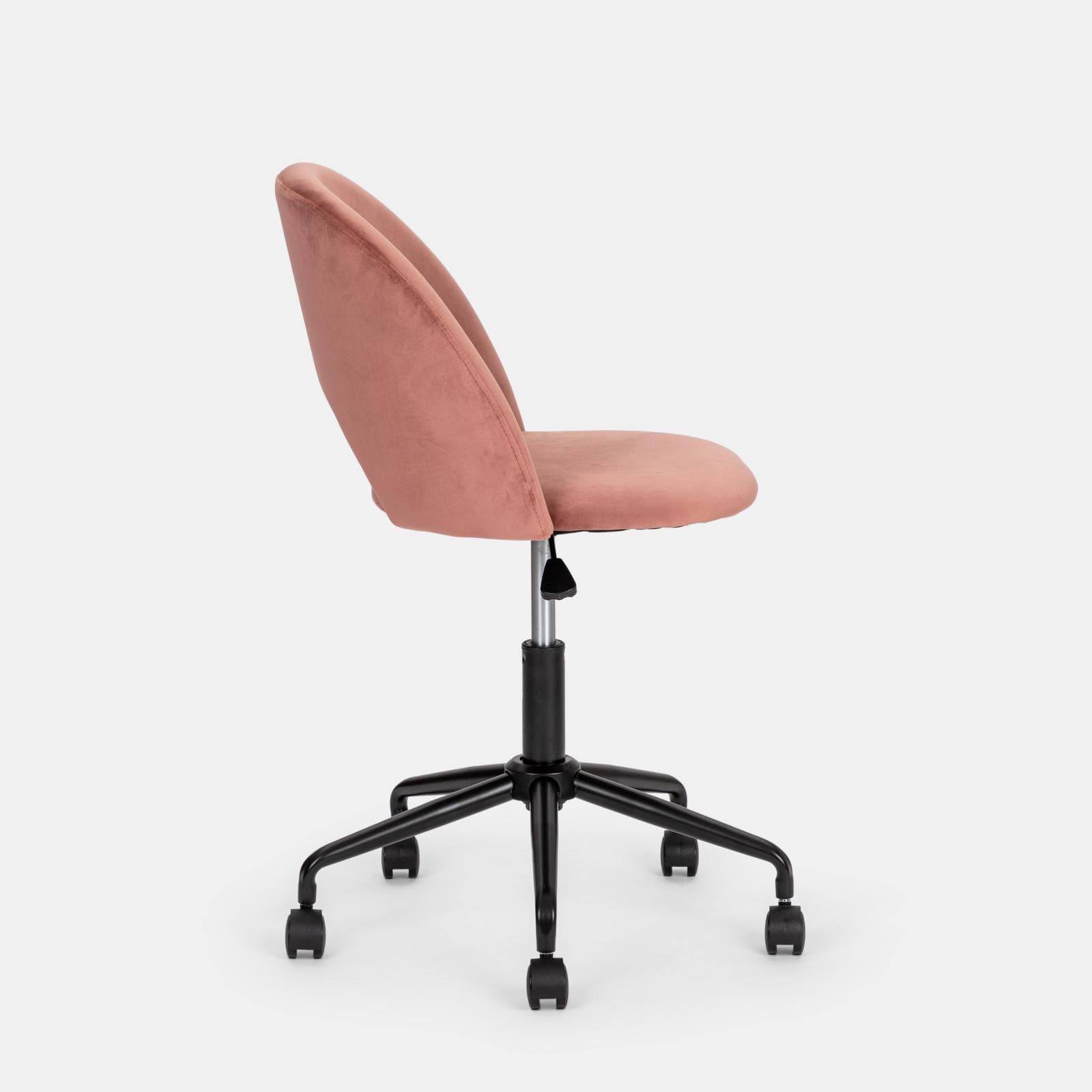 Sedia da ufficio girevole in velluto rosa antico con base in metallo nero - Kimmy Roller
