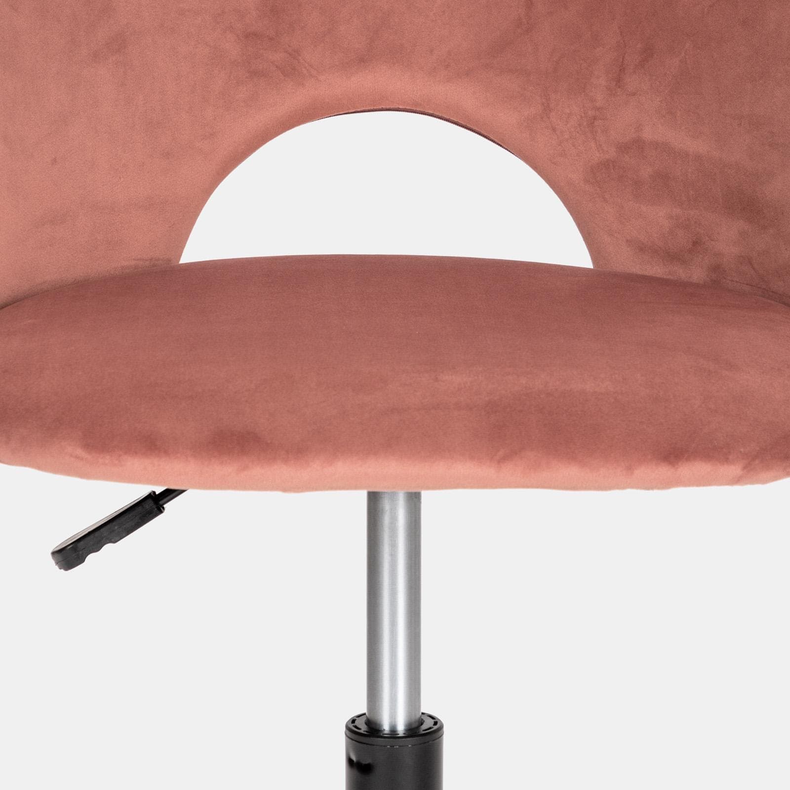 Sedia da ufficio girevole in velluto rosa antico con base in metallo nero - Kimmy Roller
