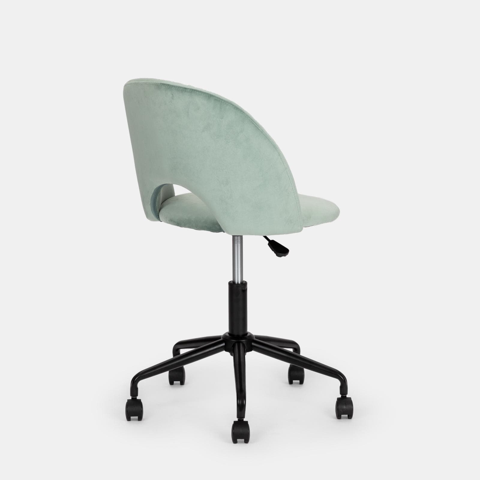 Sedia da ufficio girevole in velluto verde con base in metallo nero - Kimmy Roller
