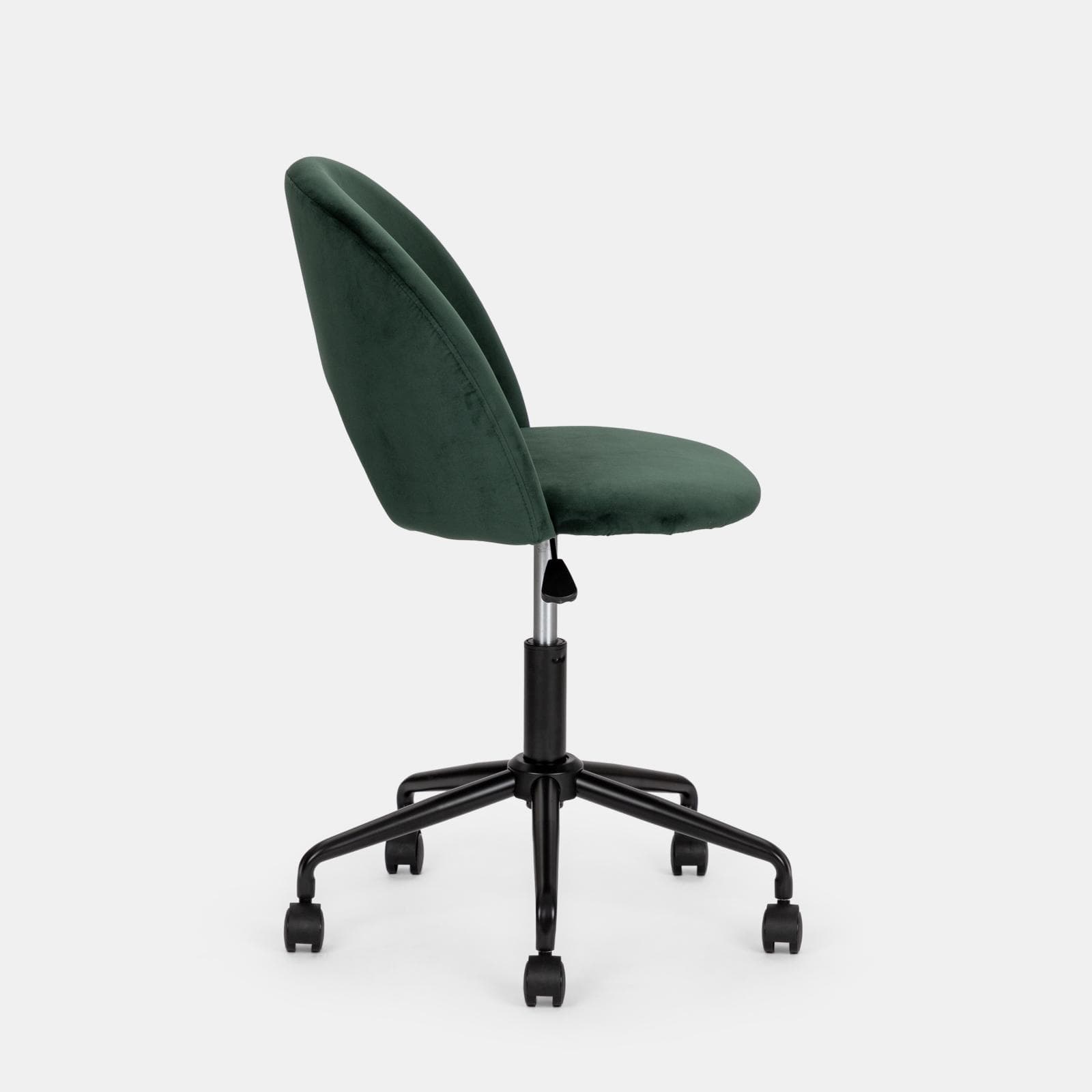 Sedia da ufficio girevole in velluto verde scuro con base in metallo nero - Kimmy Roller