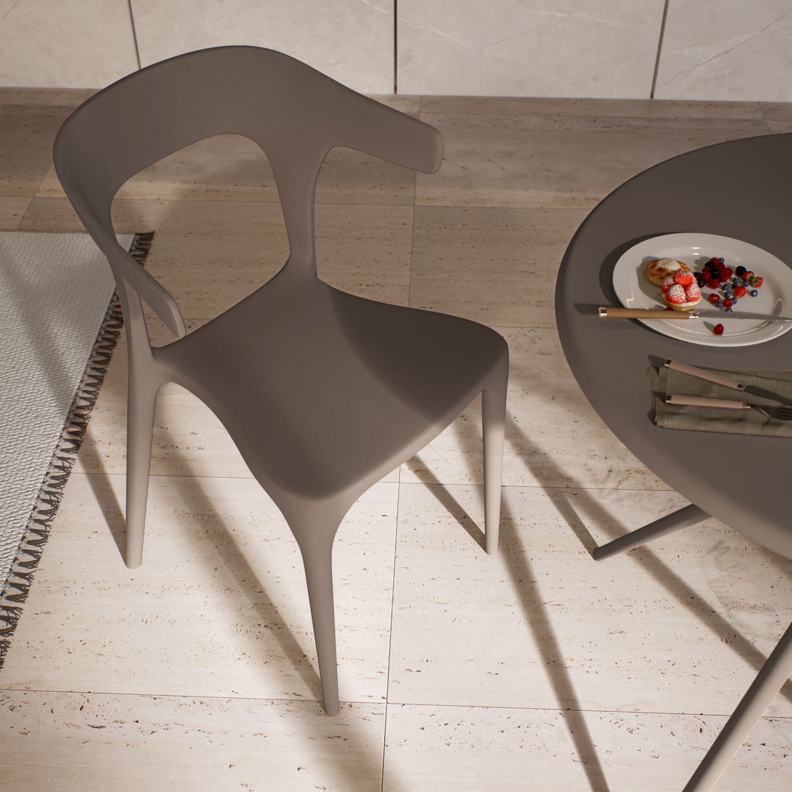 Sedia impilabile con braccioli design in polipropilene cacao - Dibra