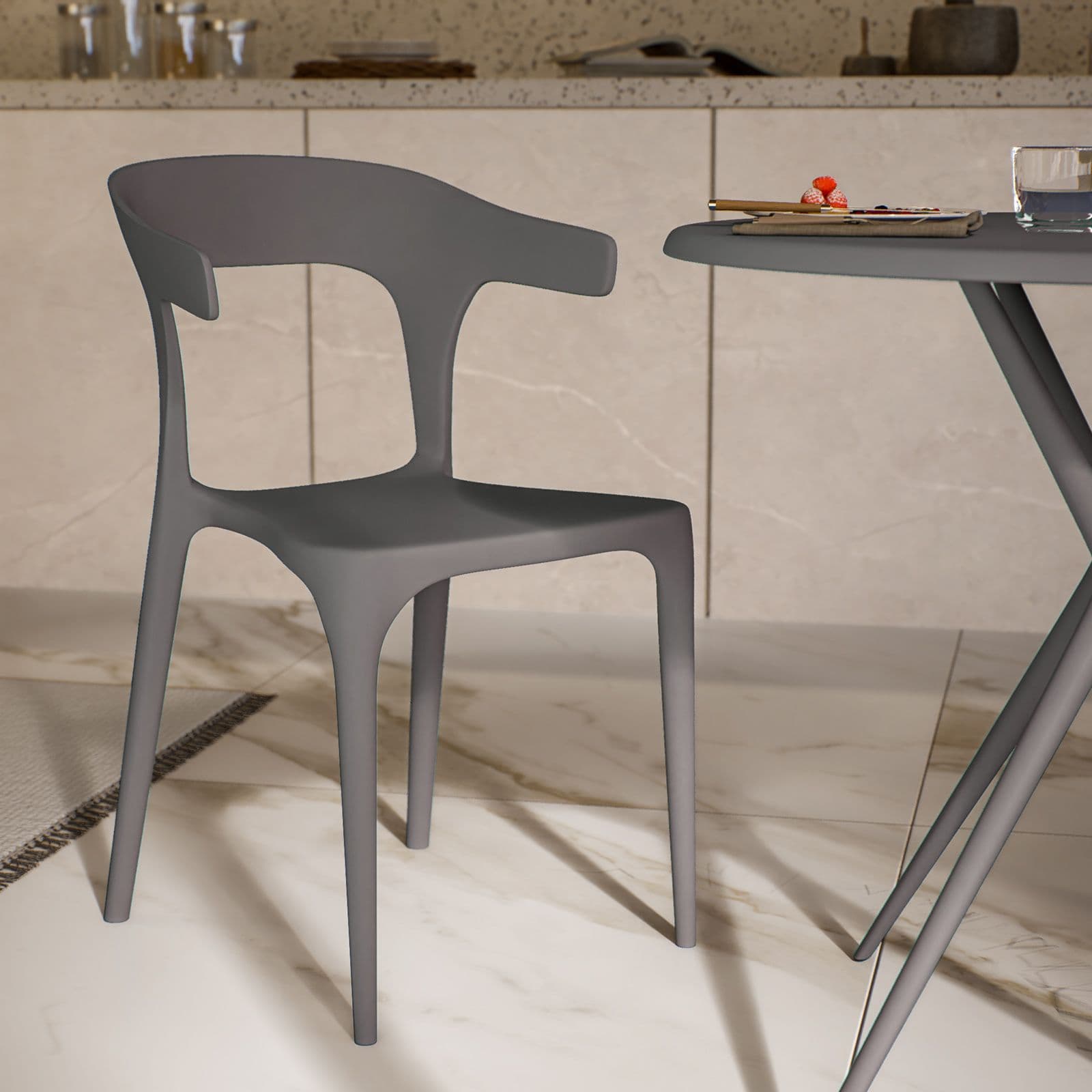 Sedia impilabile con braccioli design in polipropilene grigio - Dibra