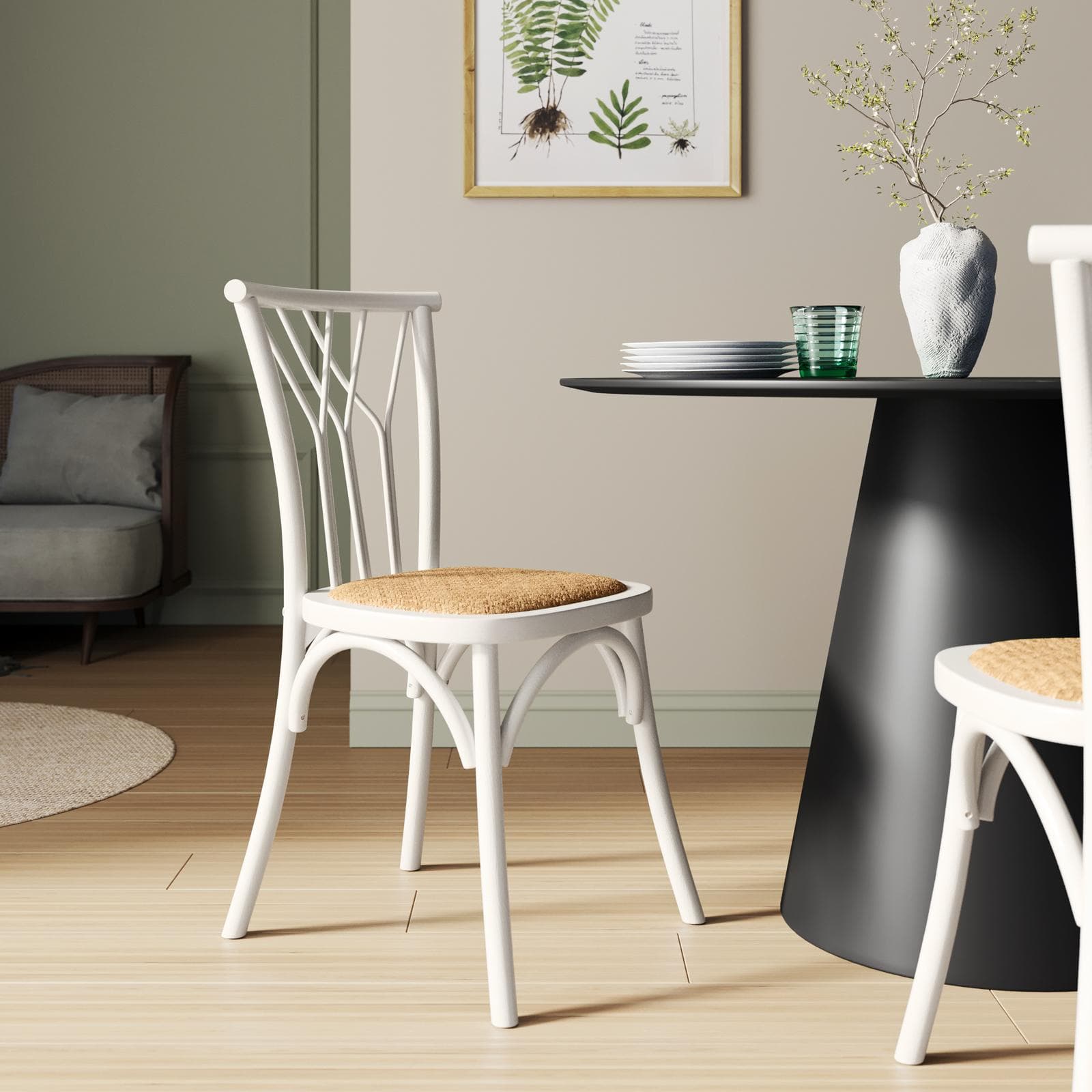 Sedia in legno di olmo bianco con seduta in rattan - Aymit