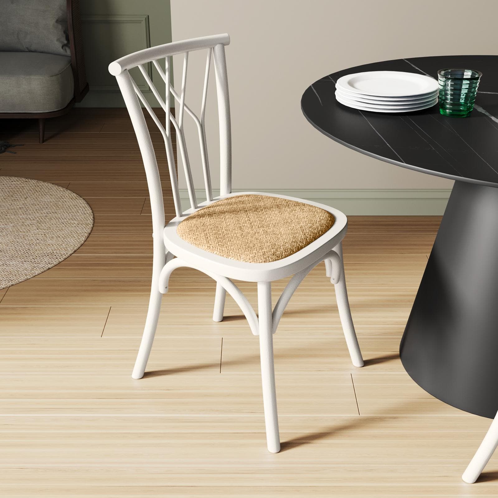 Sedia in legno di olmo bianco con seduta in rattan - Aymit