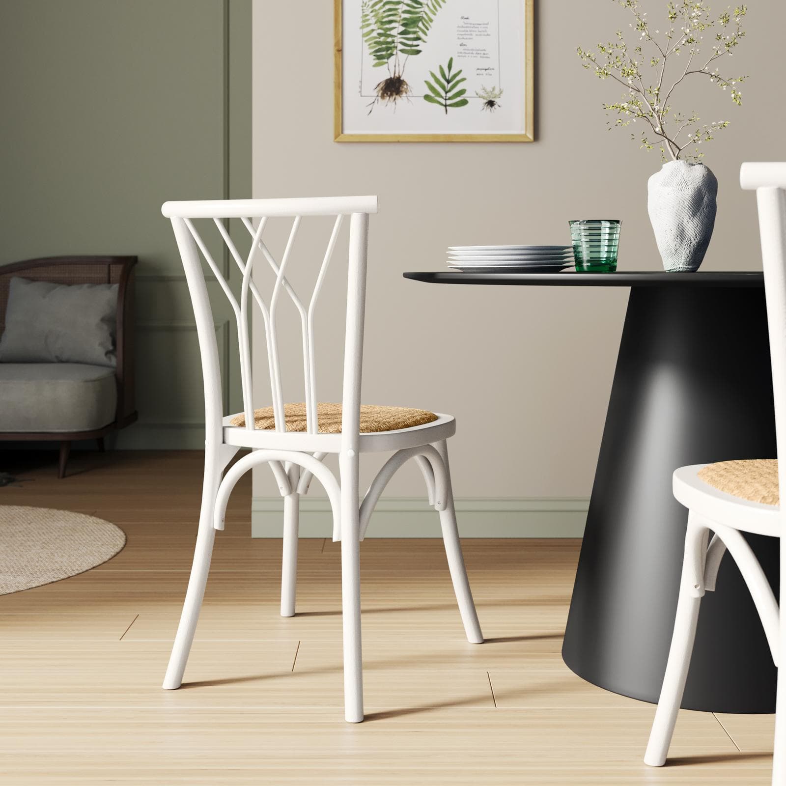 Sedia in legno di olmo bianco con seduta in rattan - Aymit