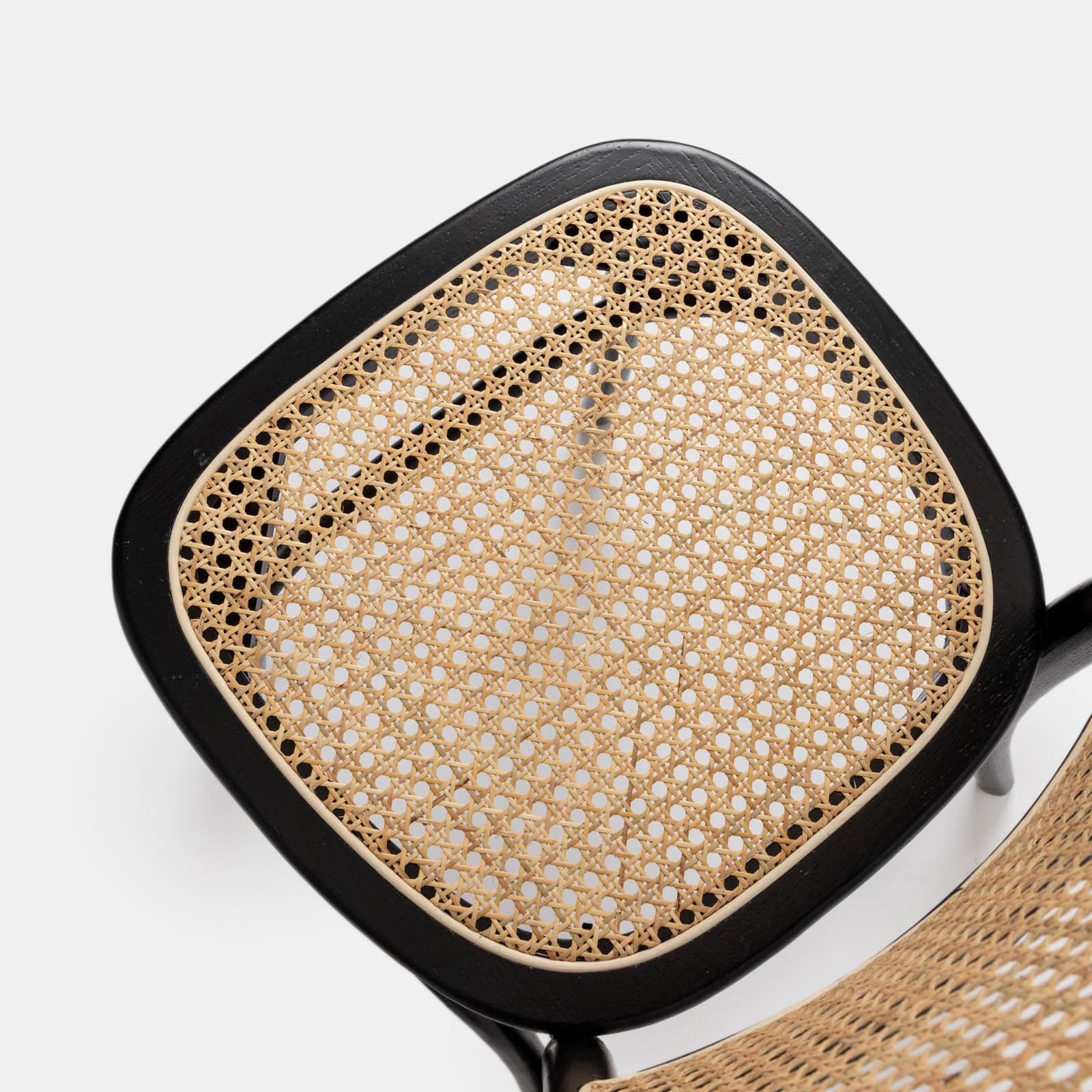 Sedia in legno di olmo nero con seduta e schienale in rattan - Kerim