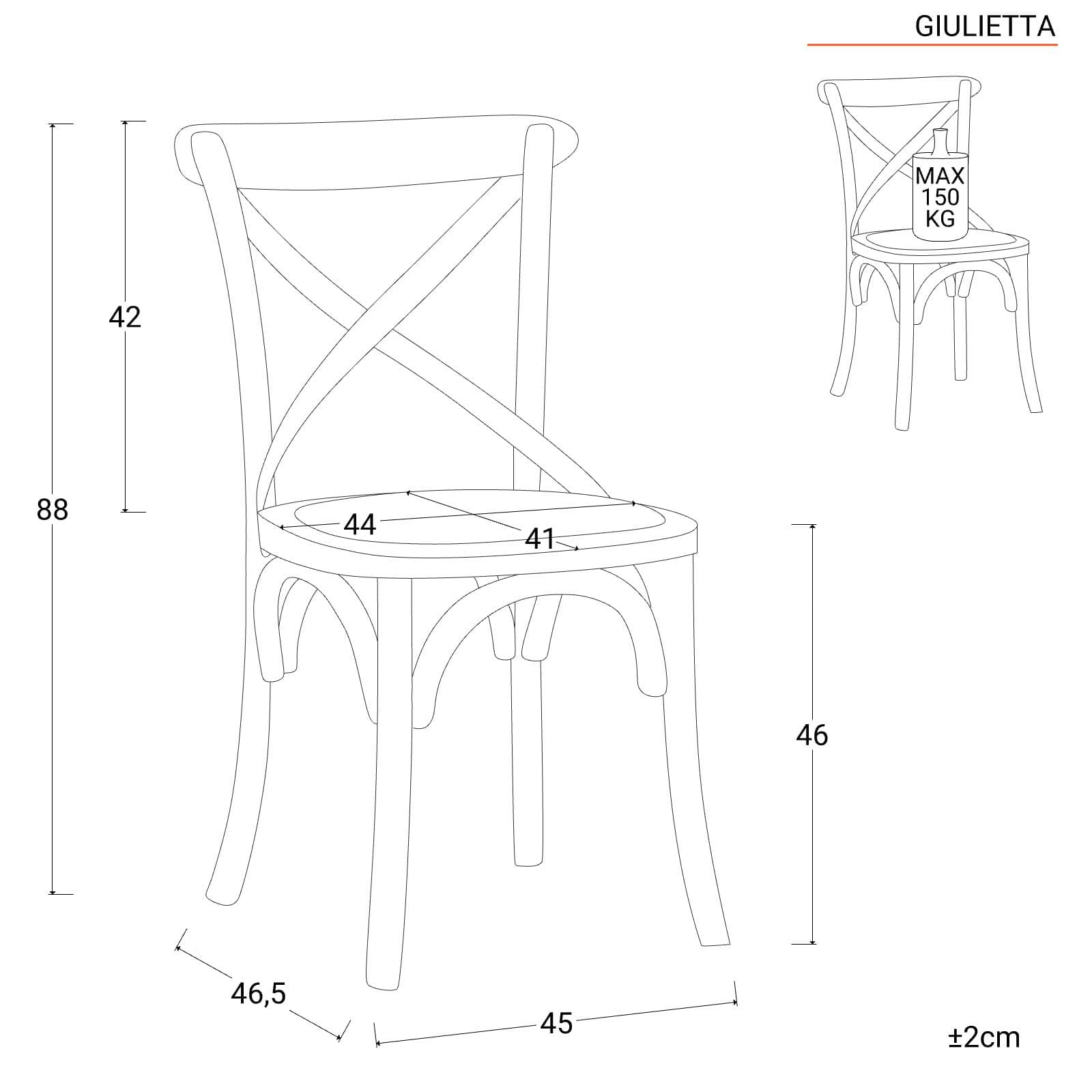 Sedia in legno di olmo nero con seduta in rattan - Giulietta
