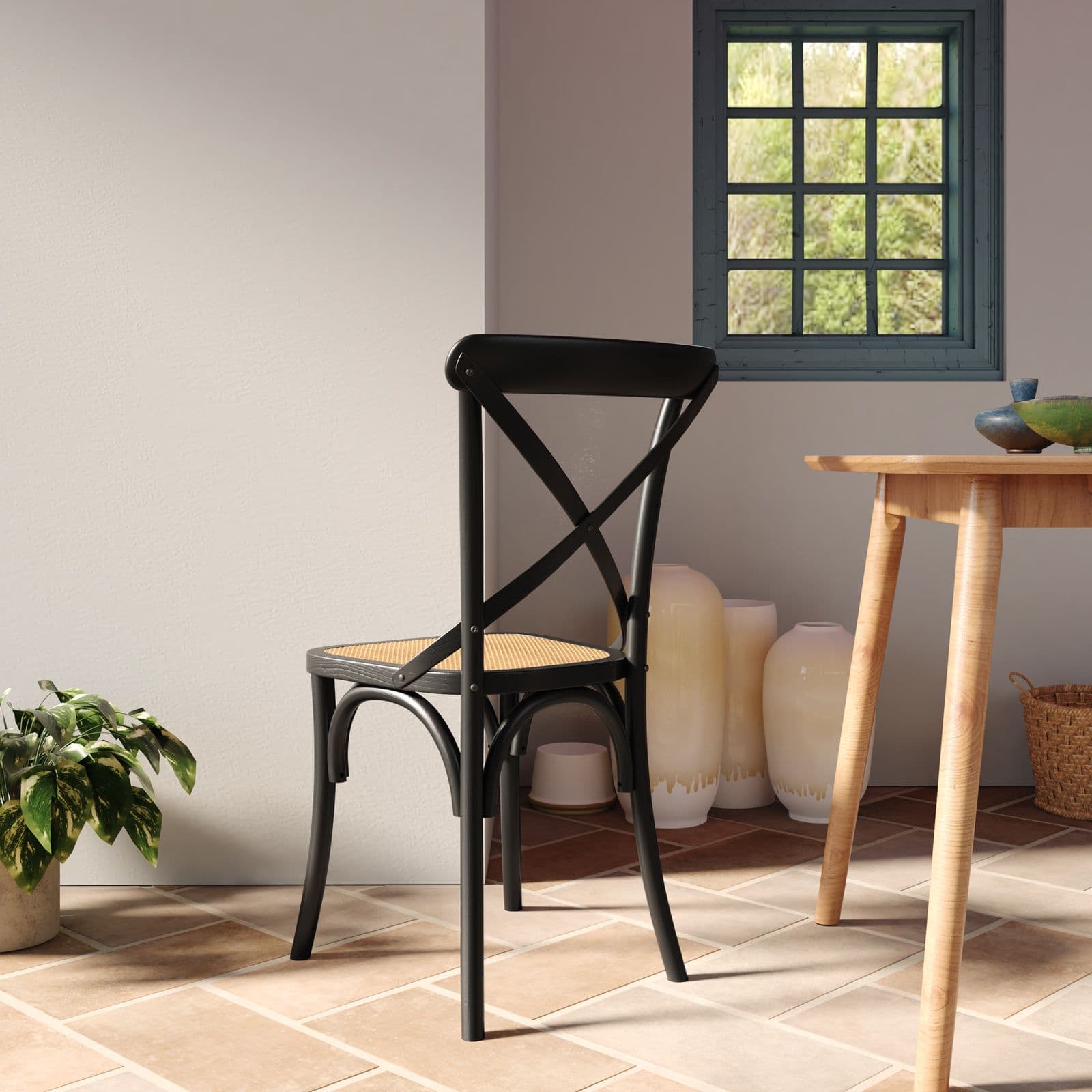 Sedia in legno di olmo nero con seduta in rattan - Giulietta