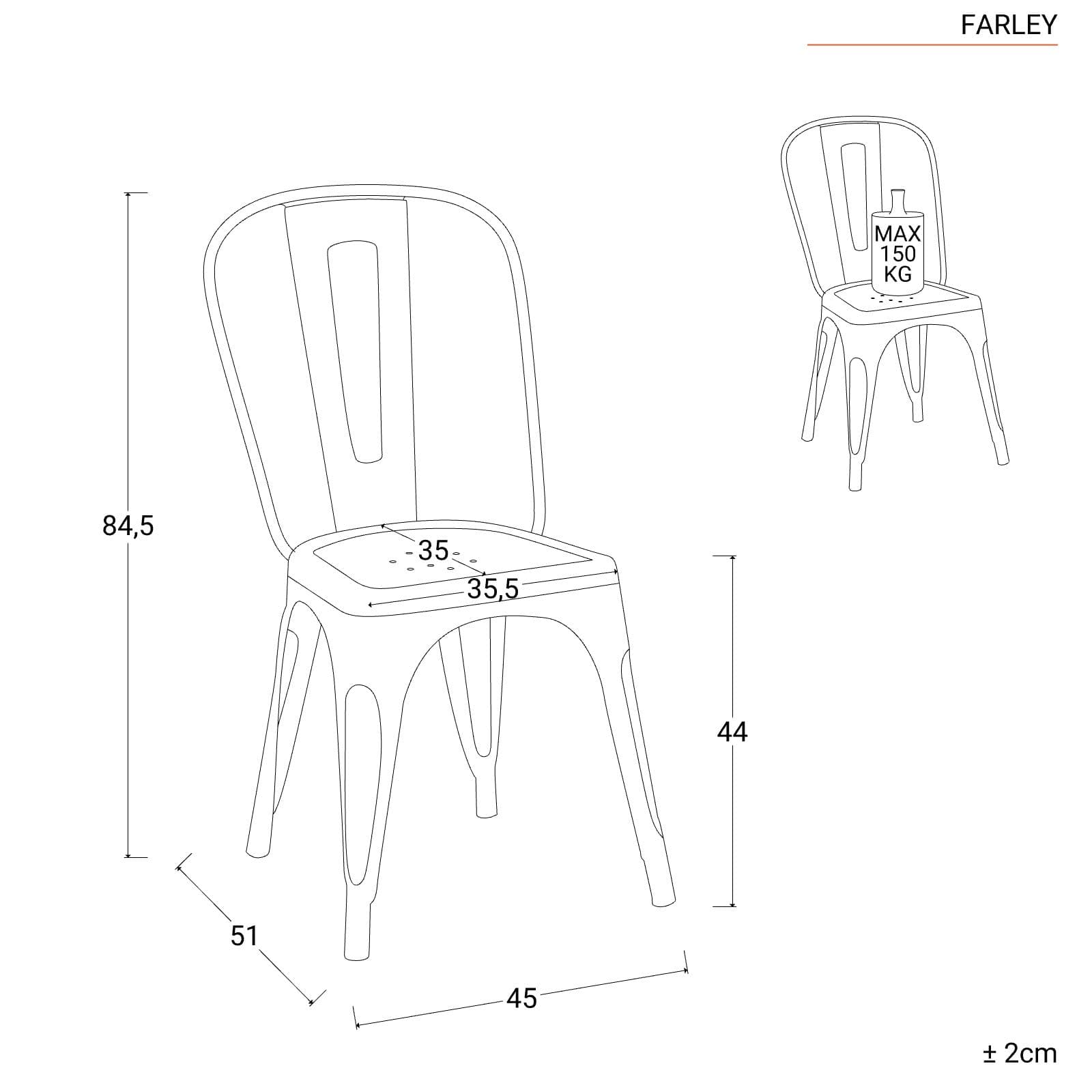 Sedia impilabile stile industrial in metallo grigio spazzolato - Farley