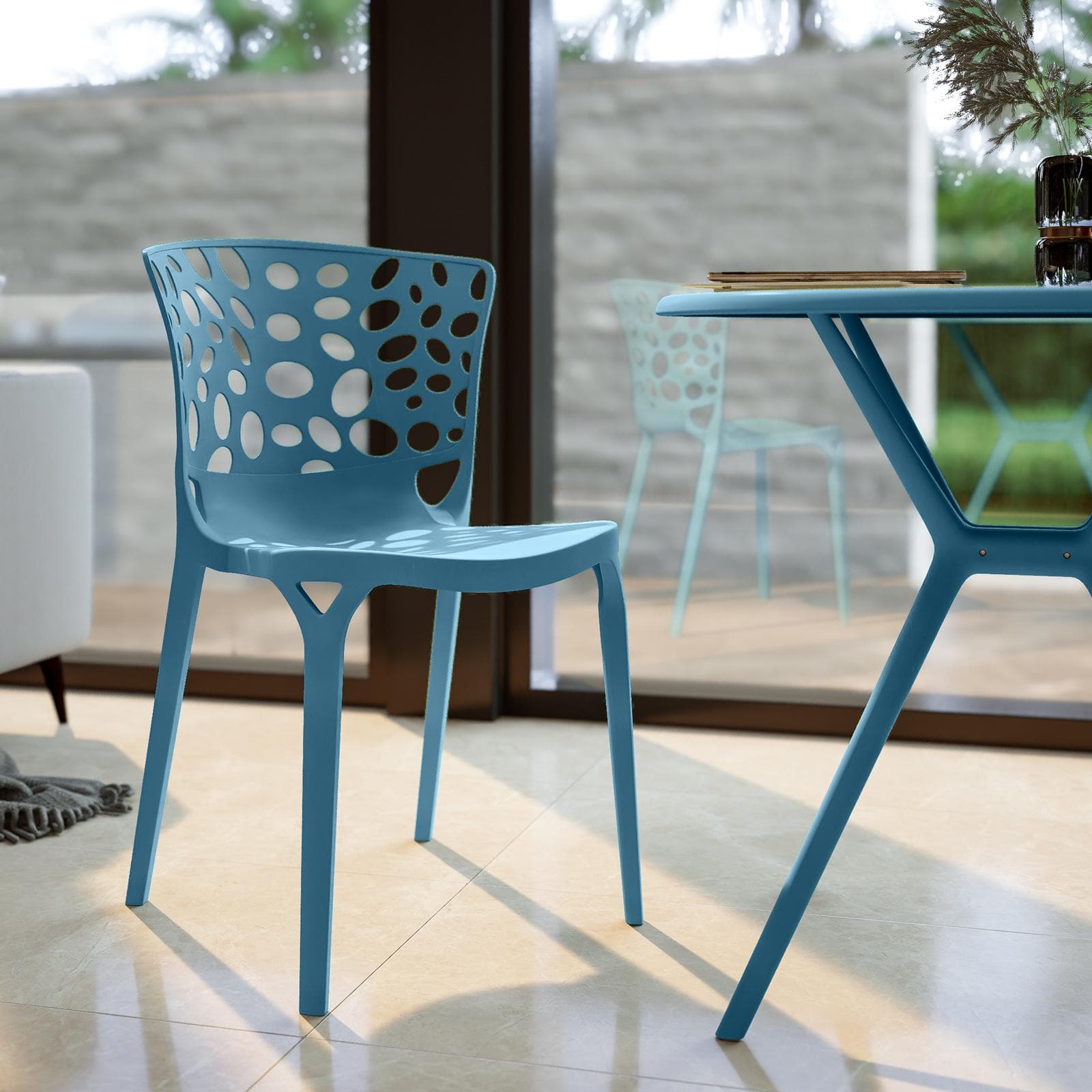 Sedia impilabile in polipropilene blu maldive - Laurus