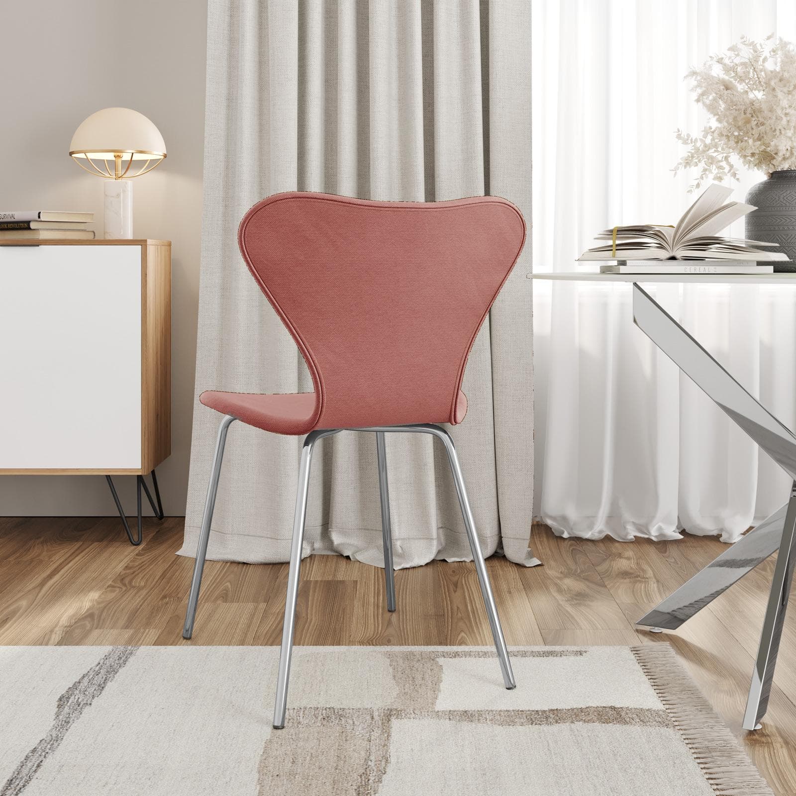 Sedia impilabile in tessuto terracotta con gambe cromo - Dolly