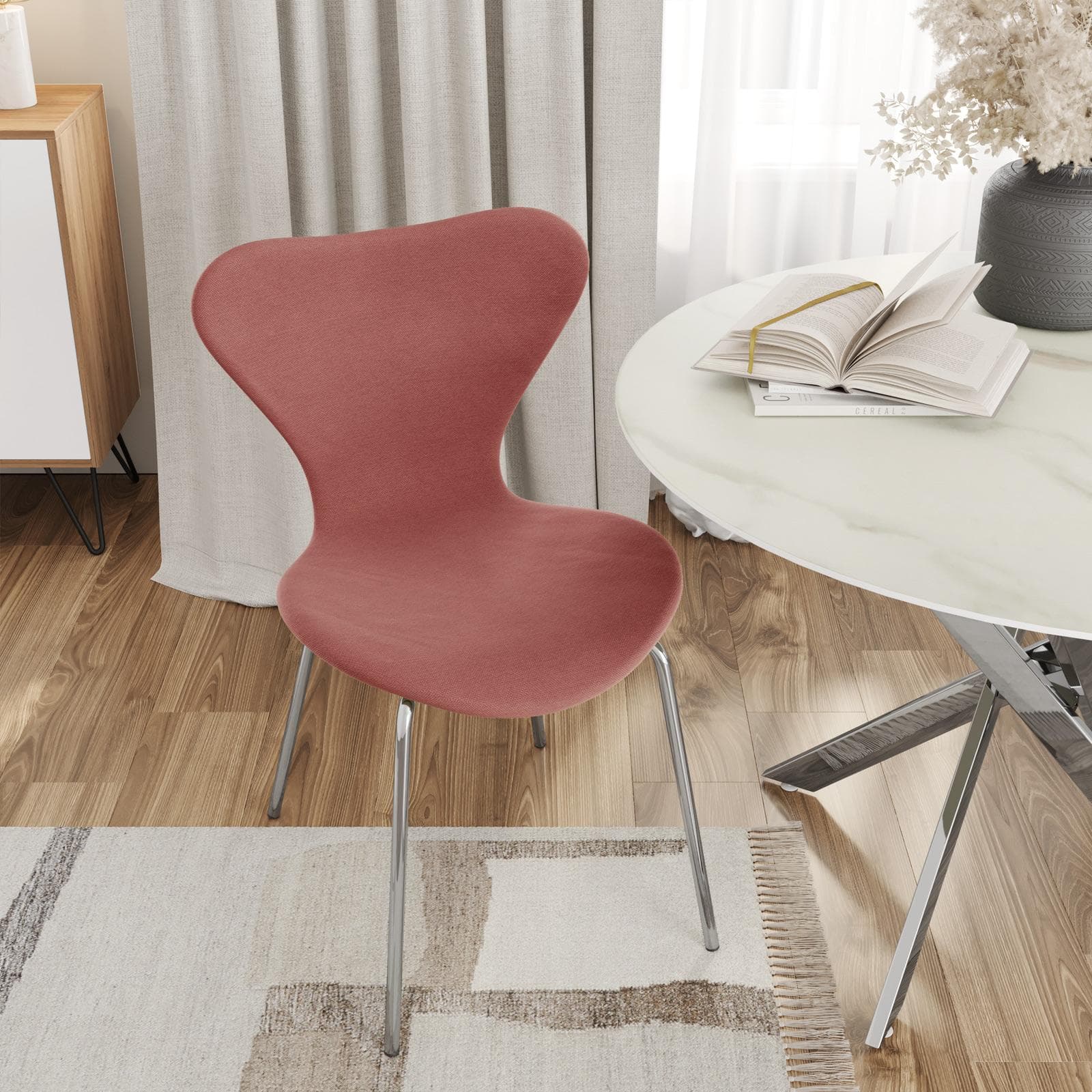 Sedia impilabile in tessuto terracotta con gambe cromo - Dolly