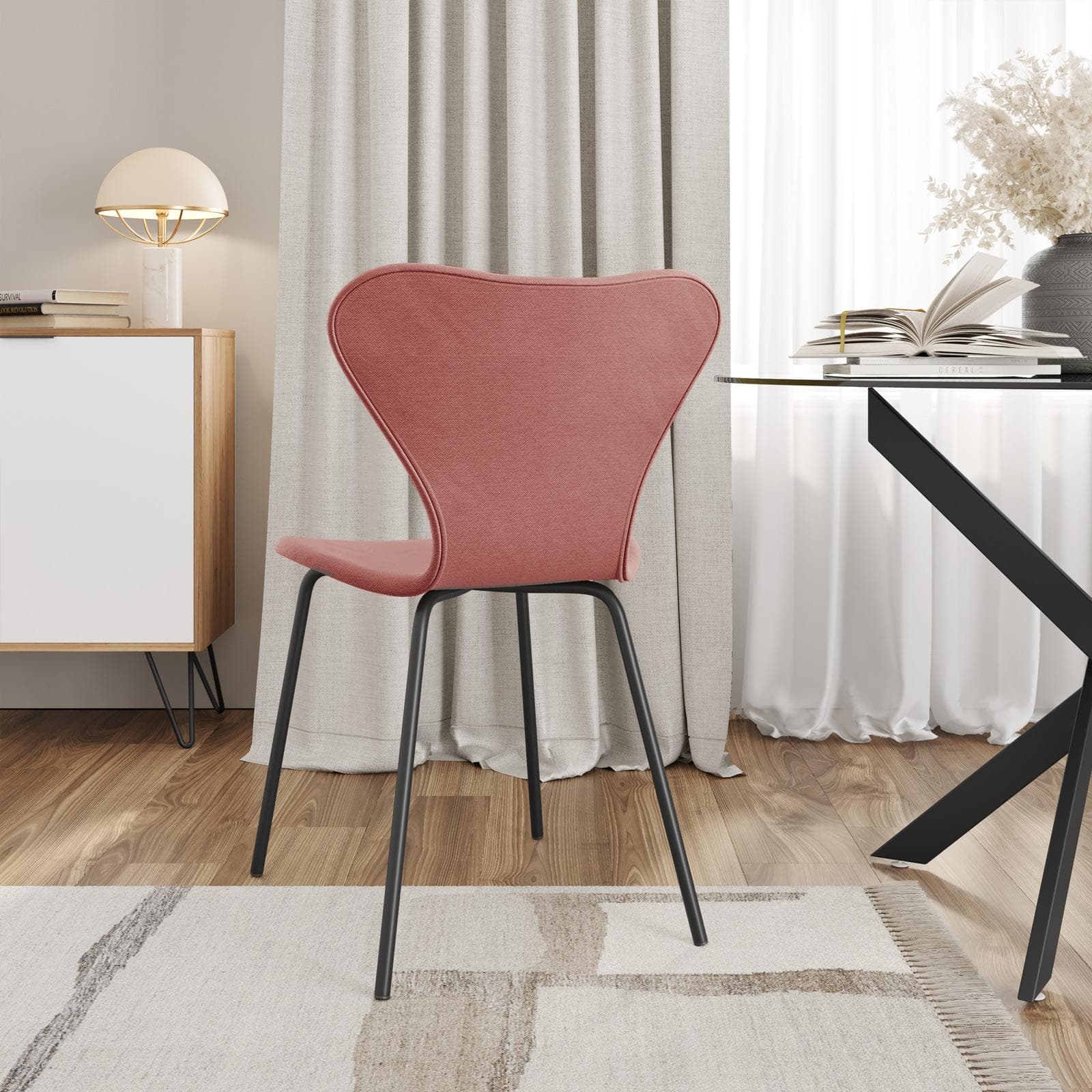 Sedia impilabile in tessuto terracotta con gambe in metallo nero - Dolly