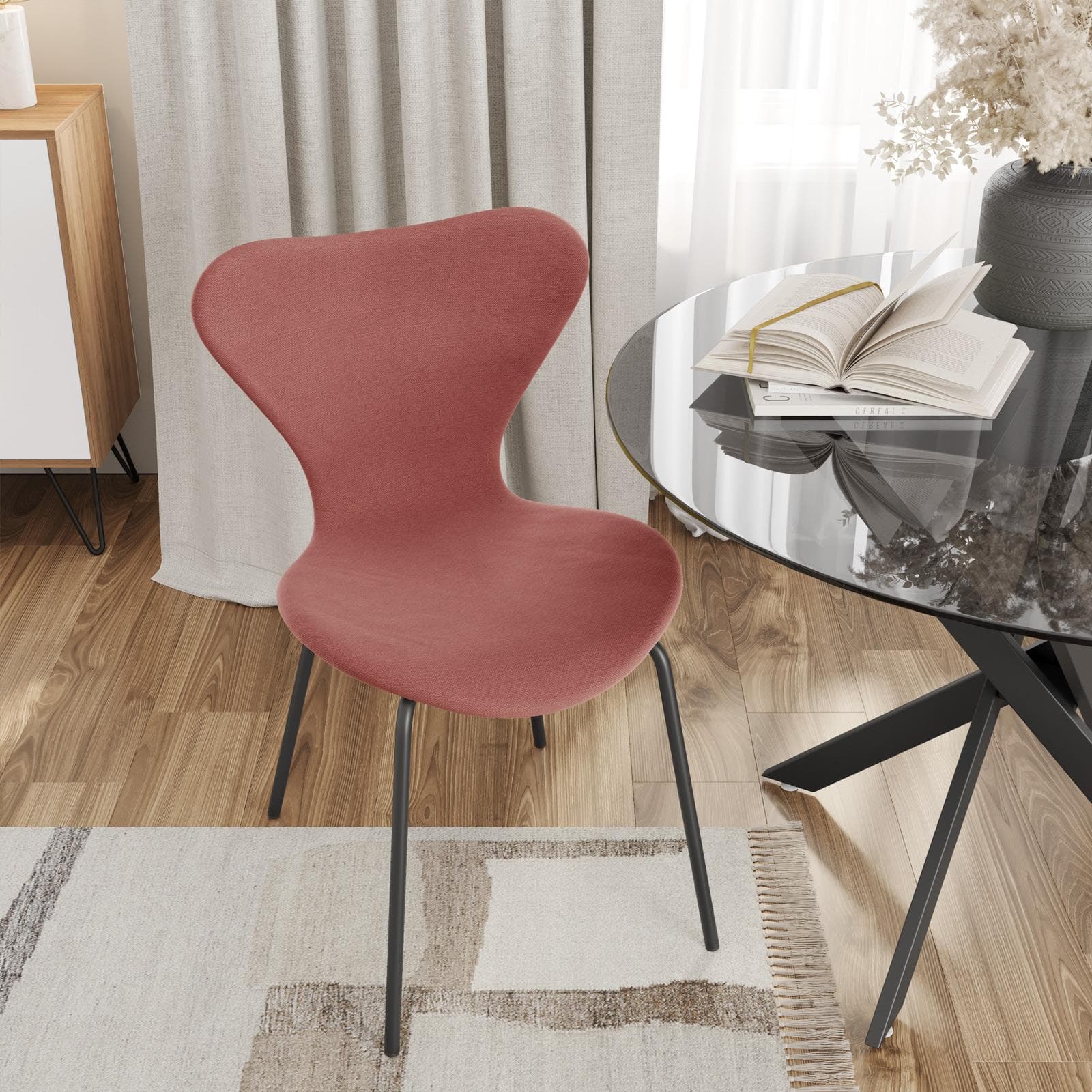 Sedia impilabile in tessuto terracotta con gambe in metallo nero - Dolly