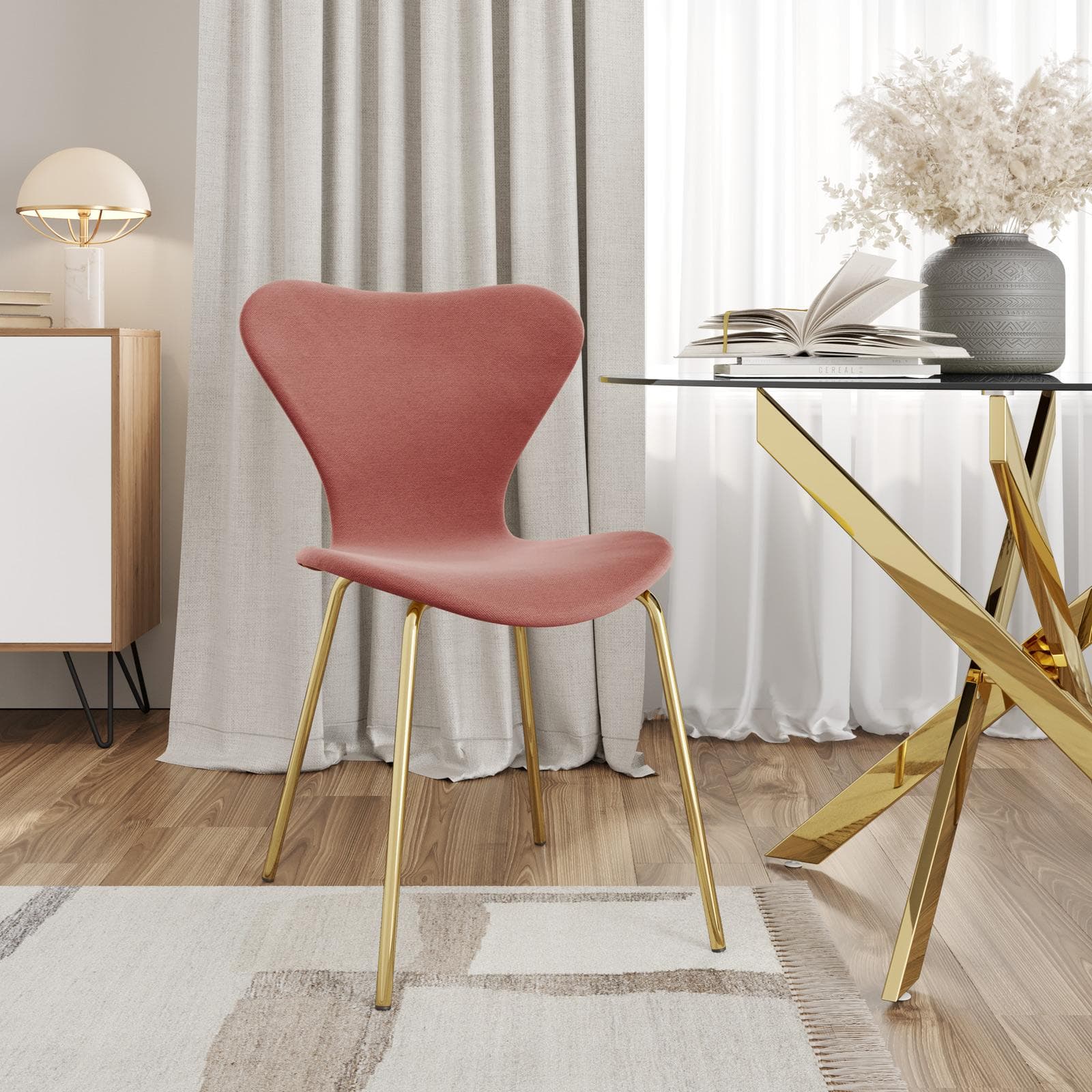 Sedia impilabile in tessuto terracotta con gambe oro - Dolly